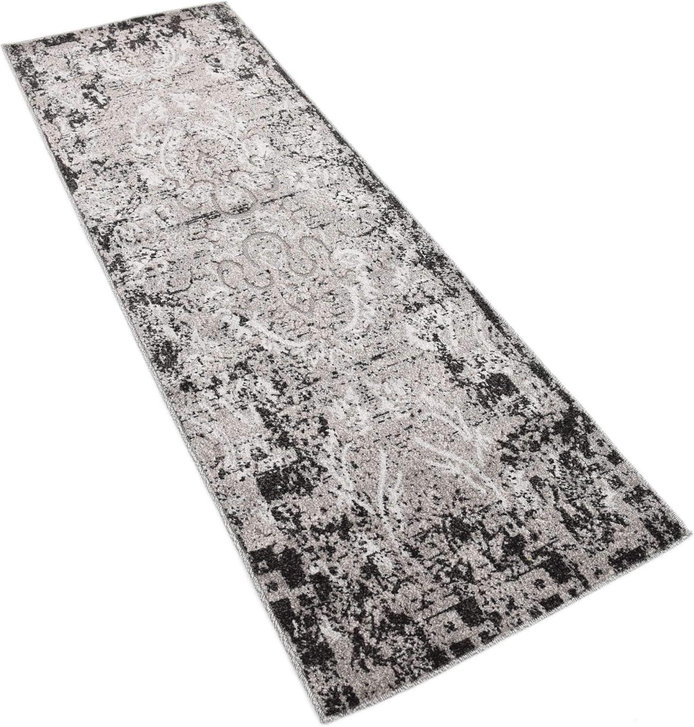 Light Gray Modern Botanical Outdoor Runner Rug - 2' x 6'