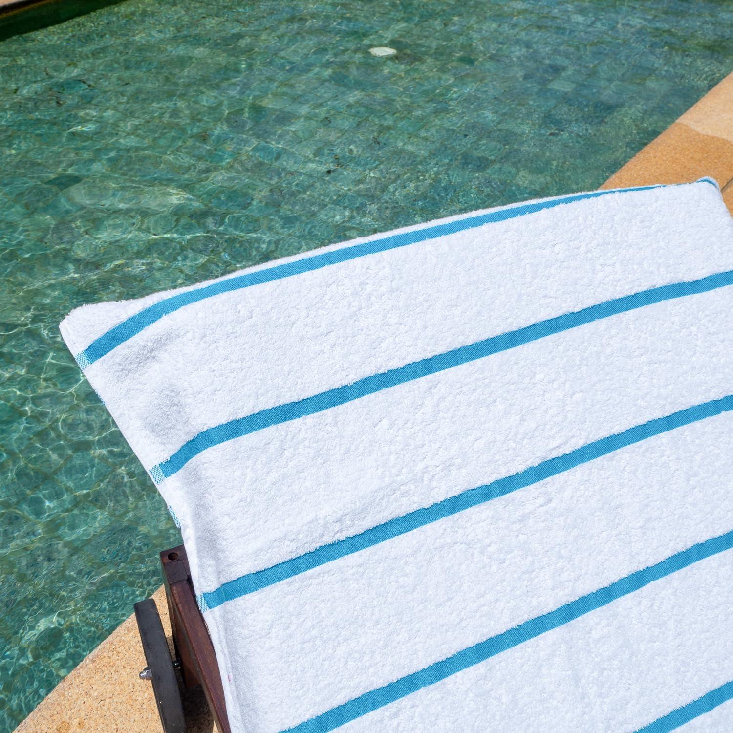 Arkwright Las Rayas Chaise Lounge Cover - (Pack of 2) 100% Cotton Terry Towel with Fitted Pocket, 30x85 - Blue