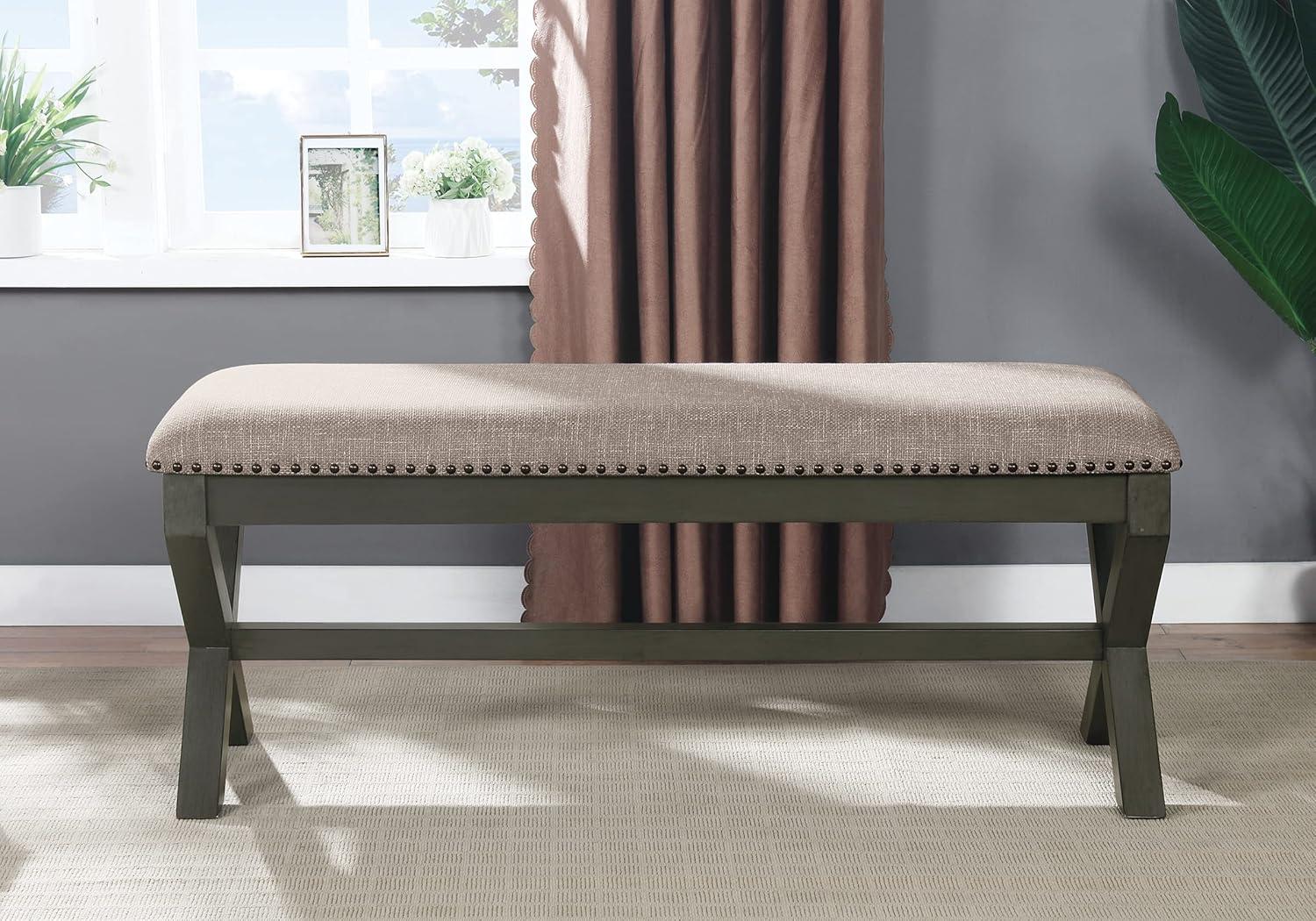 Monte Carlo Antique Gray Solid Wood Bench with Nailhead Trim