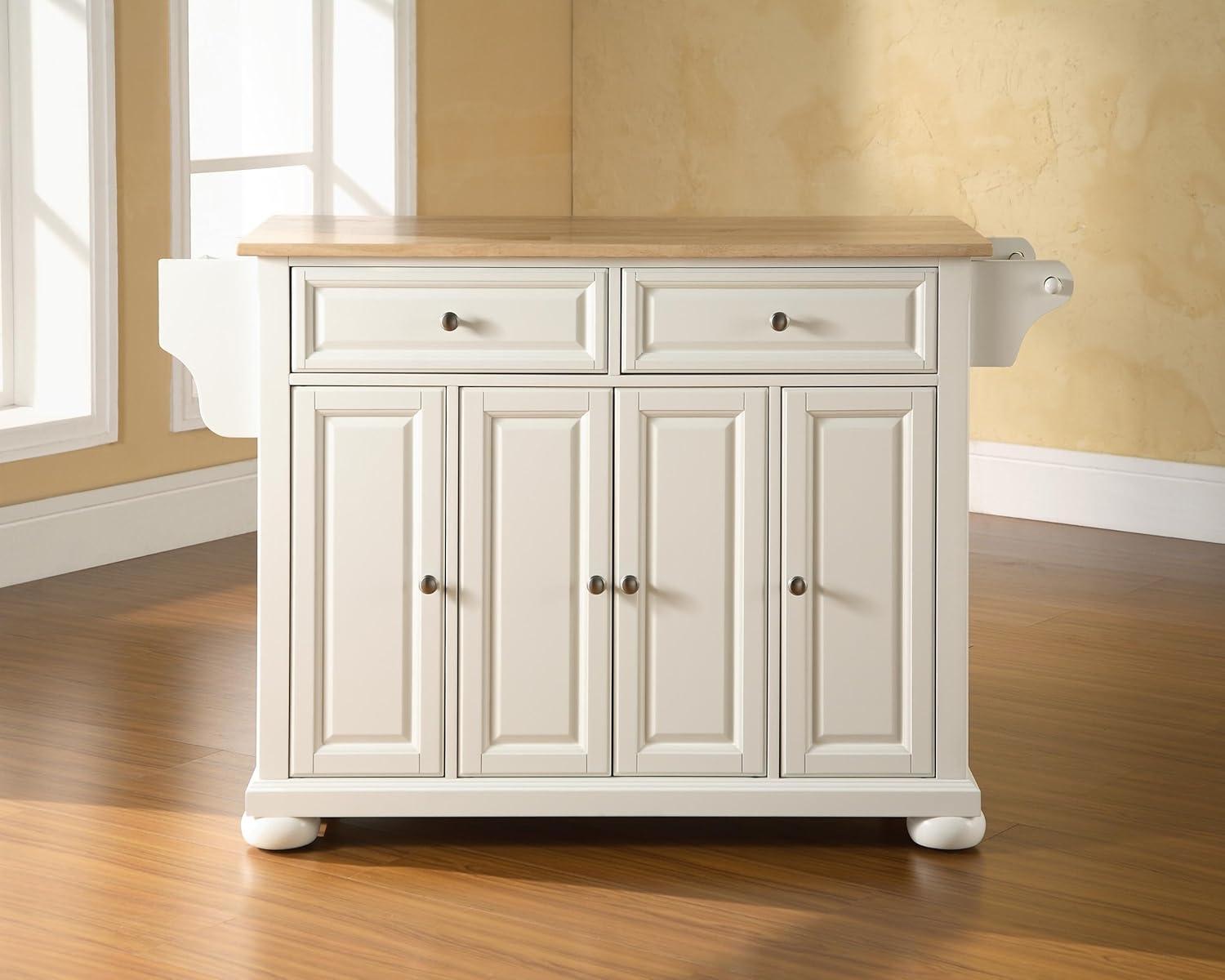 Alexandria Wood Top Full Size Kitchen Island/Cart White/Natural - Crosley: Adjustable Shelves, Towel Bar, Traditional Style