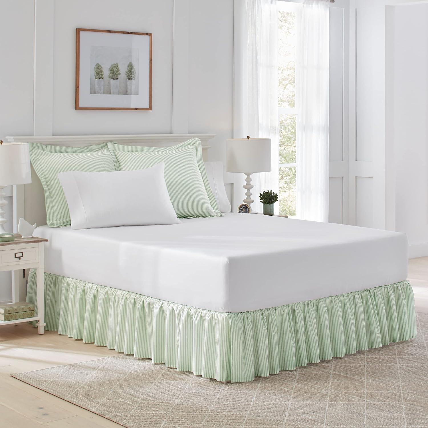 Queen Green Cotton Ruffled Bed Skirt Panel