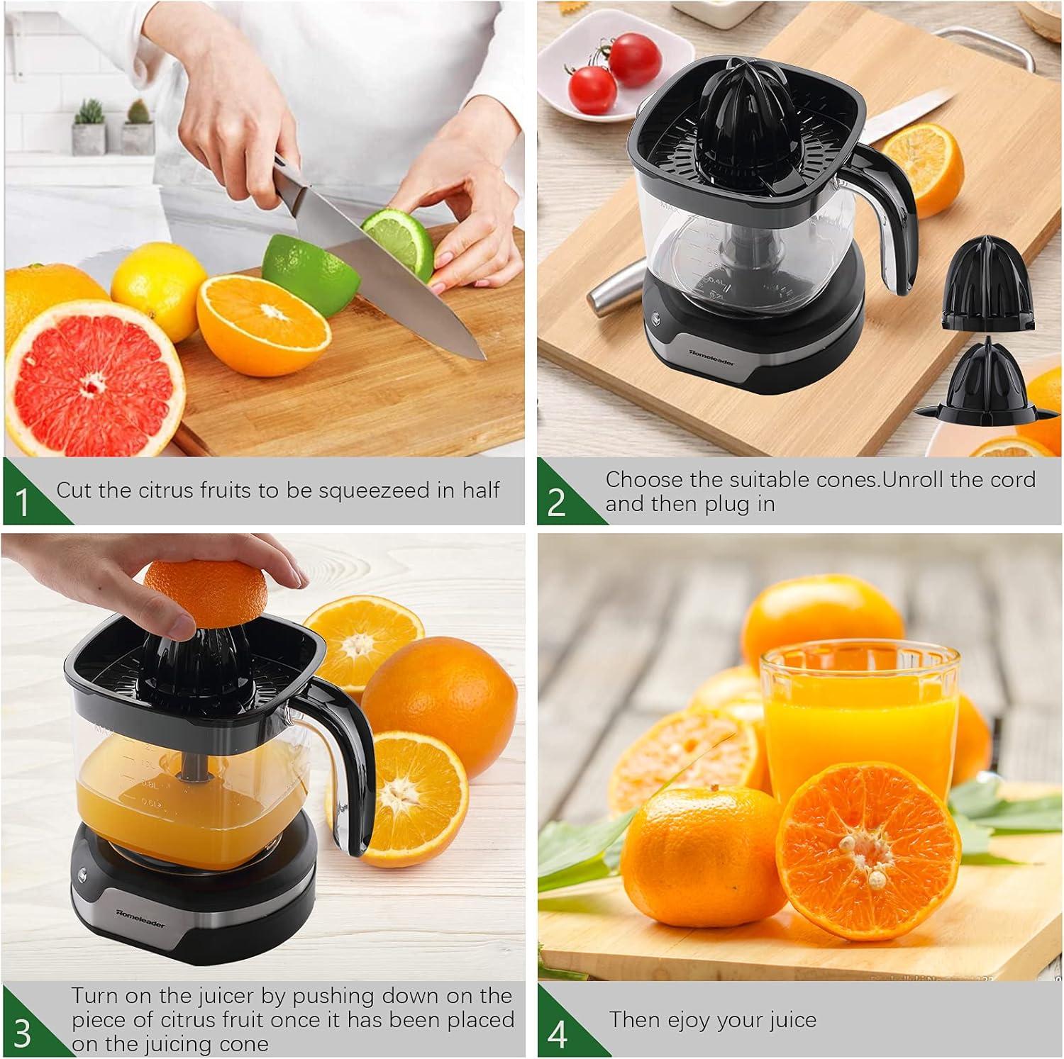 Homeleader Upgraded Orange Juicer, Stainless Steel Citrus Press for Effortless Orange & Lemon Juice, Portable & Easy Clean, Essential for Healthy Juicing, Black,1.2L