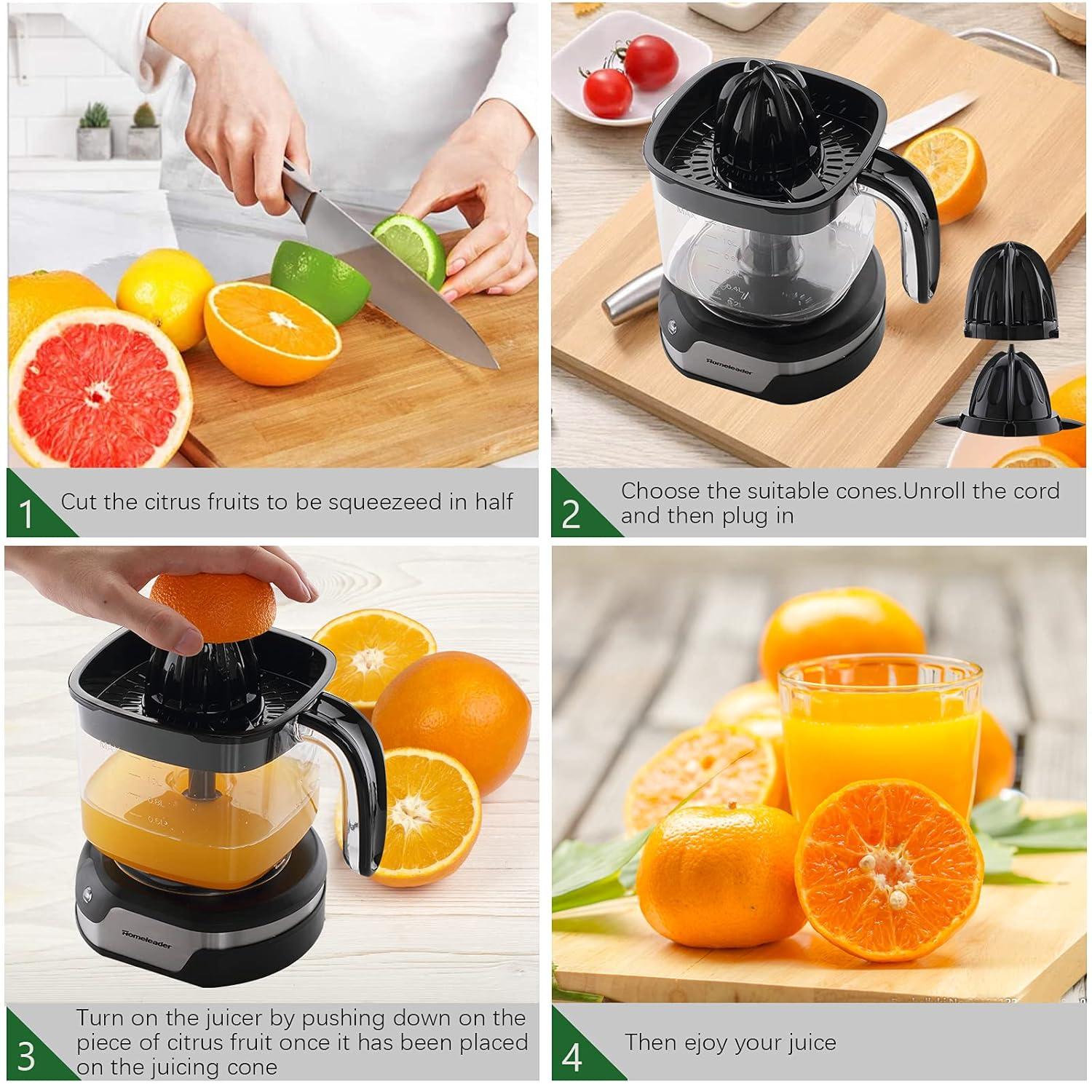 Homeleader Upgraded Orange Juicer, Stainless Steel Citrus Press for Effortless Orange & Lemon Juice, Portable & Easy Clean, Essential for Healthy Juicing, Black,1.2L
