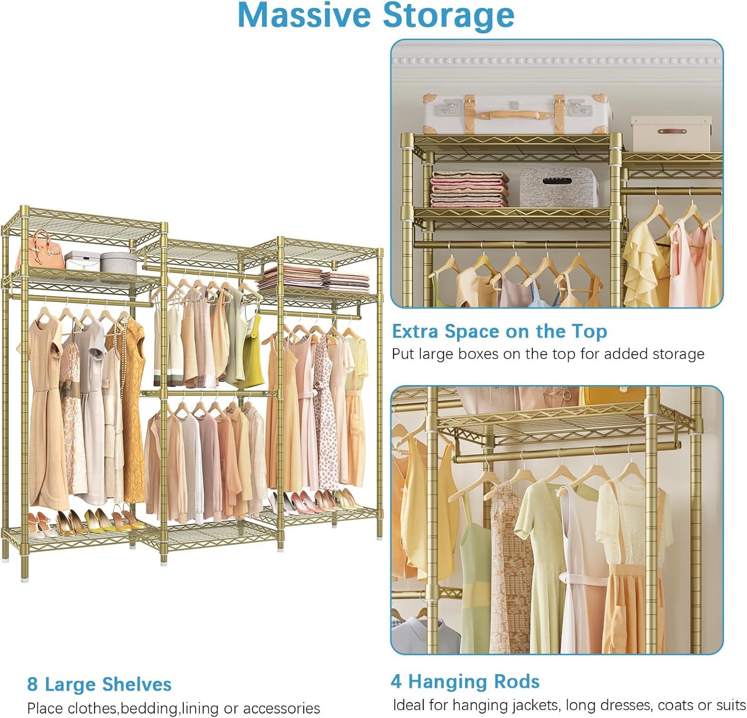 VIPEK V5i Garment Rack Heavy Duty Clothes Rack, Portable Closet Wardrobe Bedroom Armoires Freestanding Clothing Rack, Gold