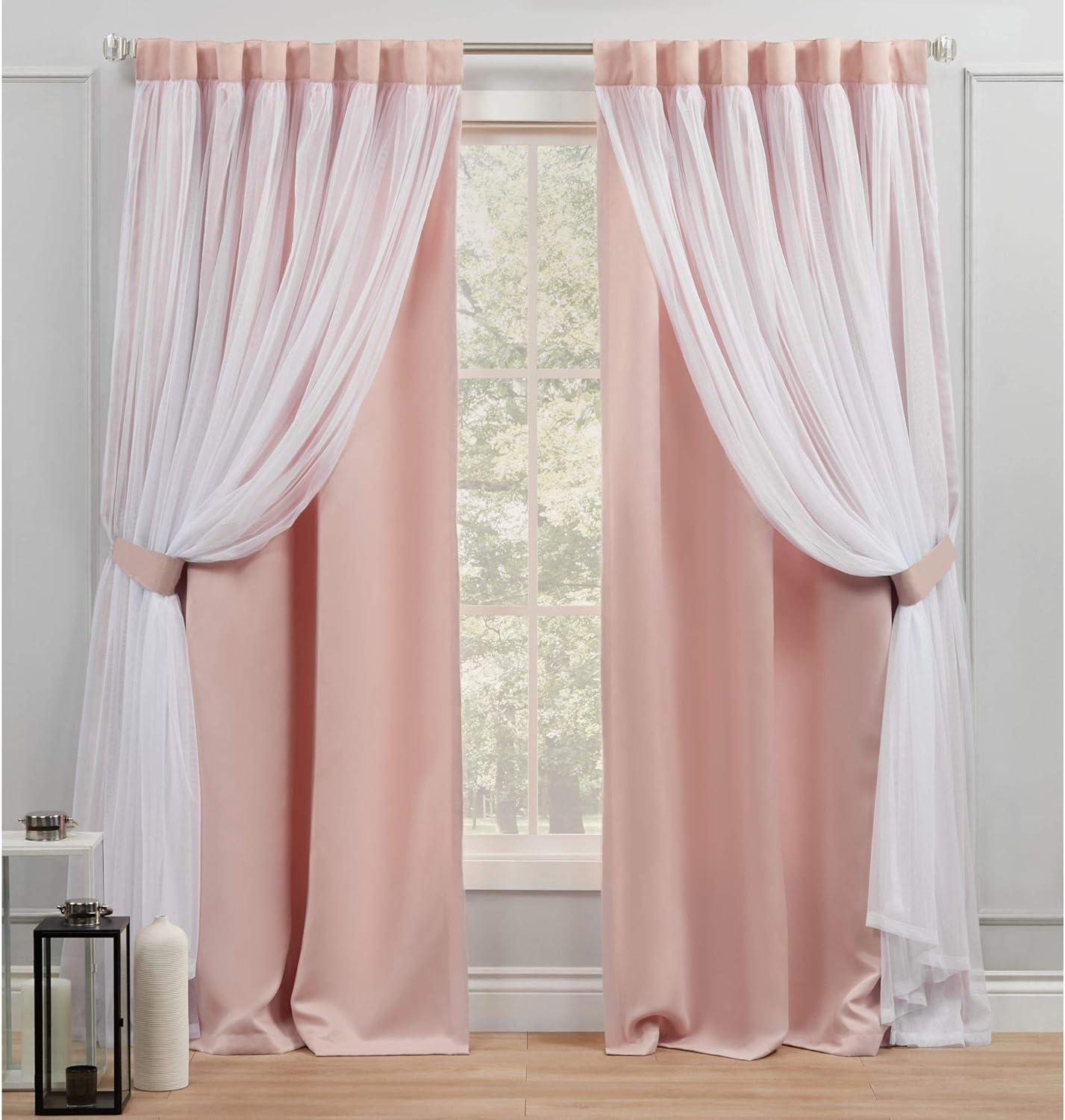 Exclusive Home Catarina Layered Solid Room Darkening and Sheer Hidden Tab/Rod Pocket Top Curtain Panel Pair (Set of 2)