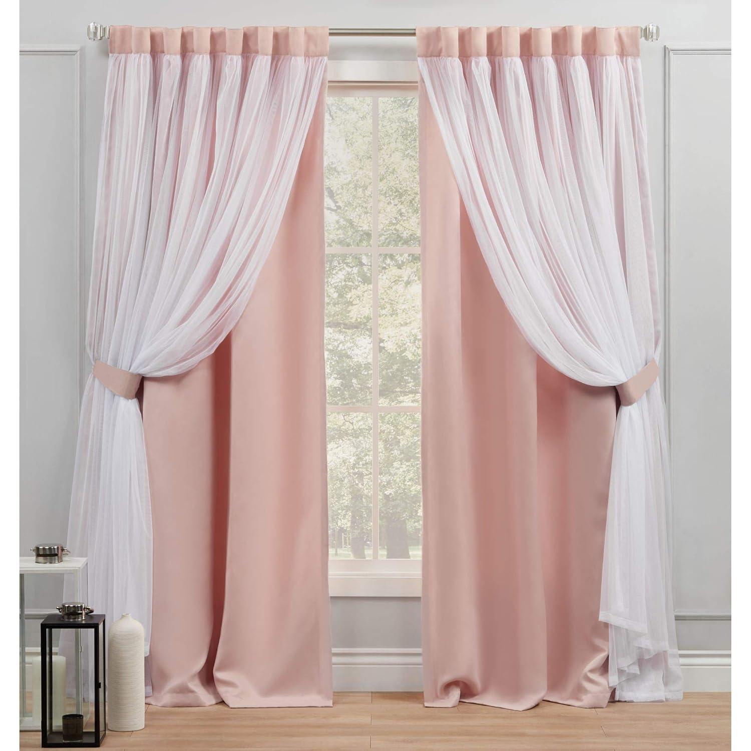 Amalgamated Textiles Exclusive Home Catarina Layered Solid Room Darkening and Sheer Hidden Tab/Rod Pocket Top Curtain Panel Pair (Set of 2)