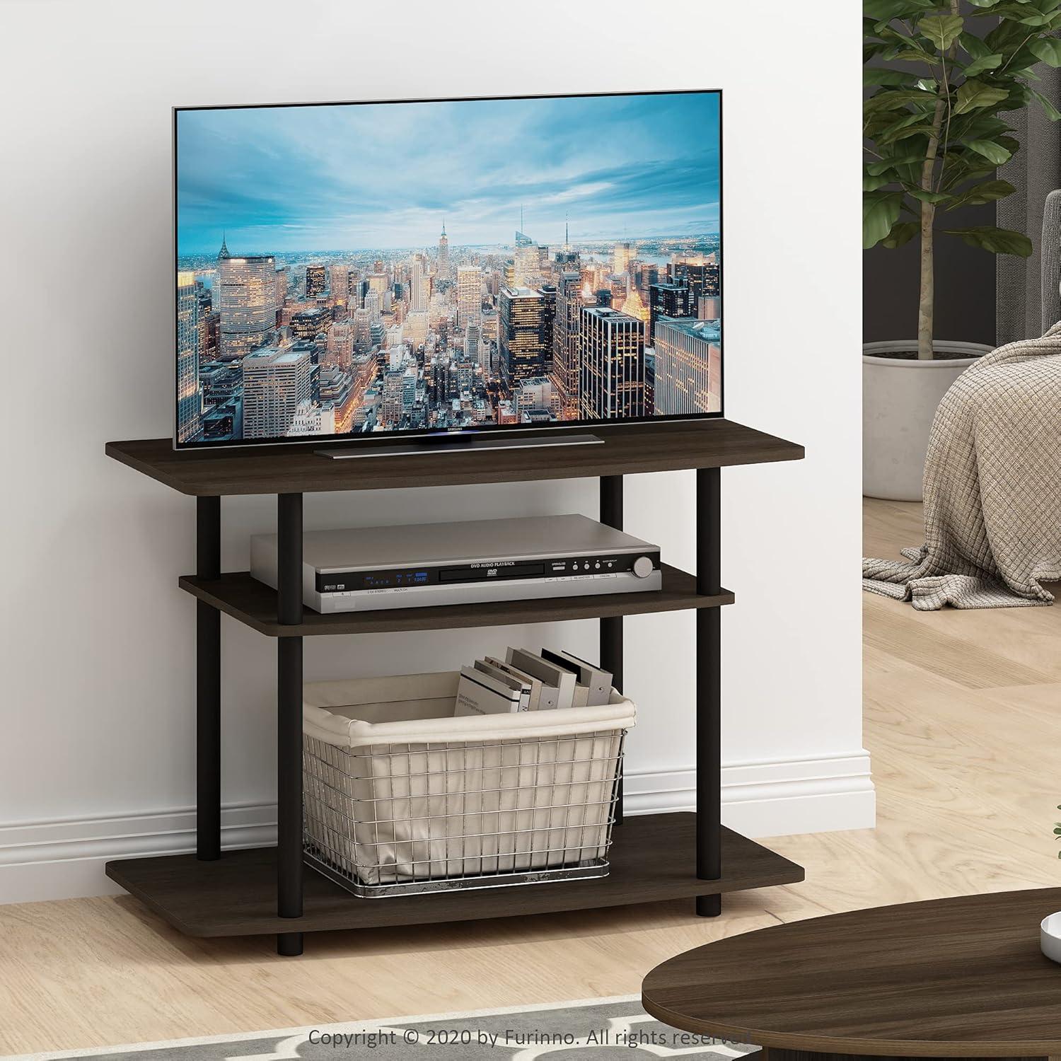 Furinno 3-Tier TV Stand Console Table for TV's up to 32" Media Entertainment Center No Tools Dark Brown/Black