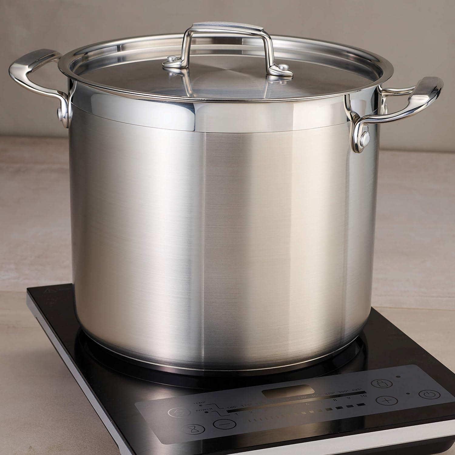 Tramontina Gourmet Induction 24 qt. Covered Stock Pot: Stainless Steel, Tri Ply, Dishwasher & Oven Safe, 13.19" Diameter