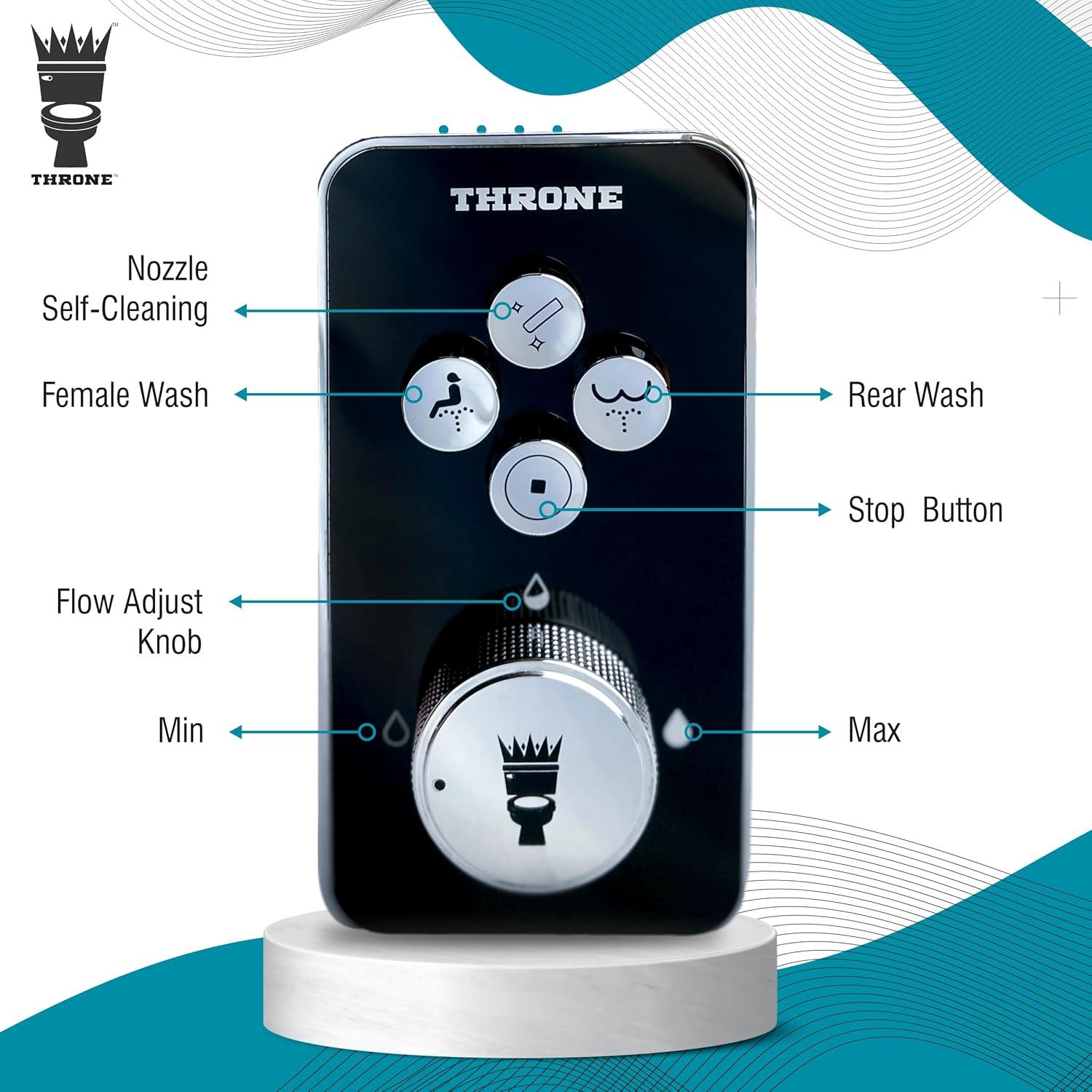 Throne Bidet Attachment for Toilet – USA Patented - Non-Electric Self Cleaning Water Sprayer Toilet Bidet Double Nozzle (Frontal & Rear Wash) Bidet Toilet Seat Attachment, Easy Install