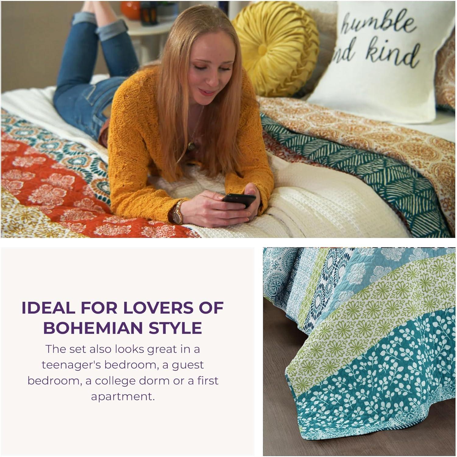 Lush Decor Bohemian 100% Cotton Reversible 3-Piece Quilt Set