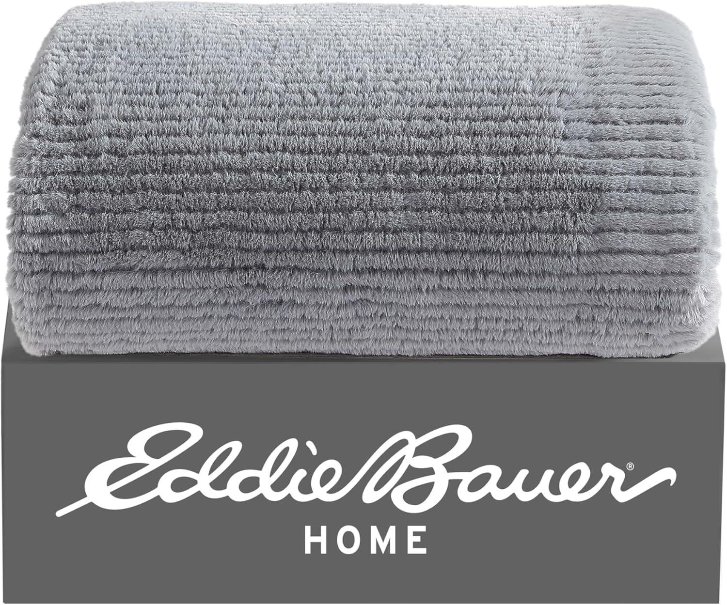 Gray Ribbed Reversible Fleece Sherpa Throw Blanket