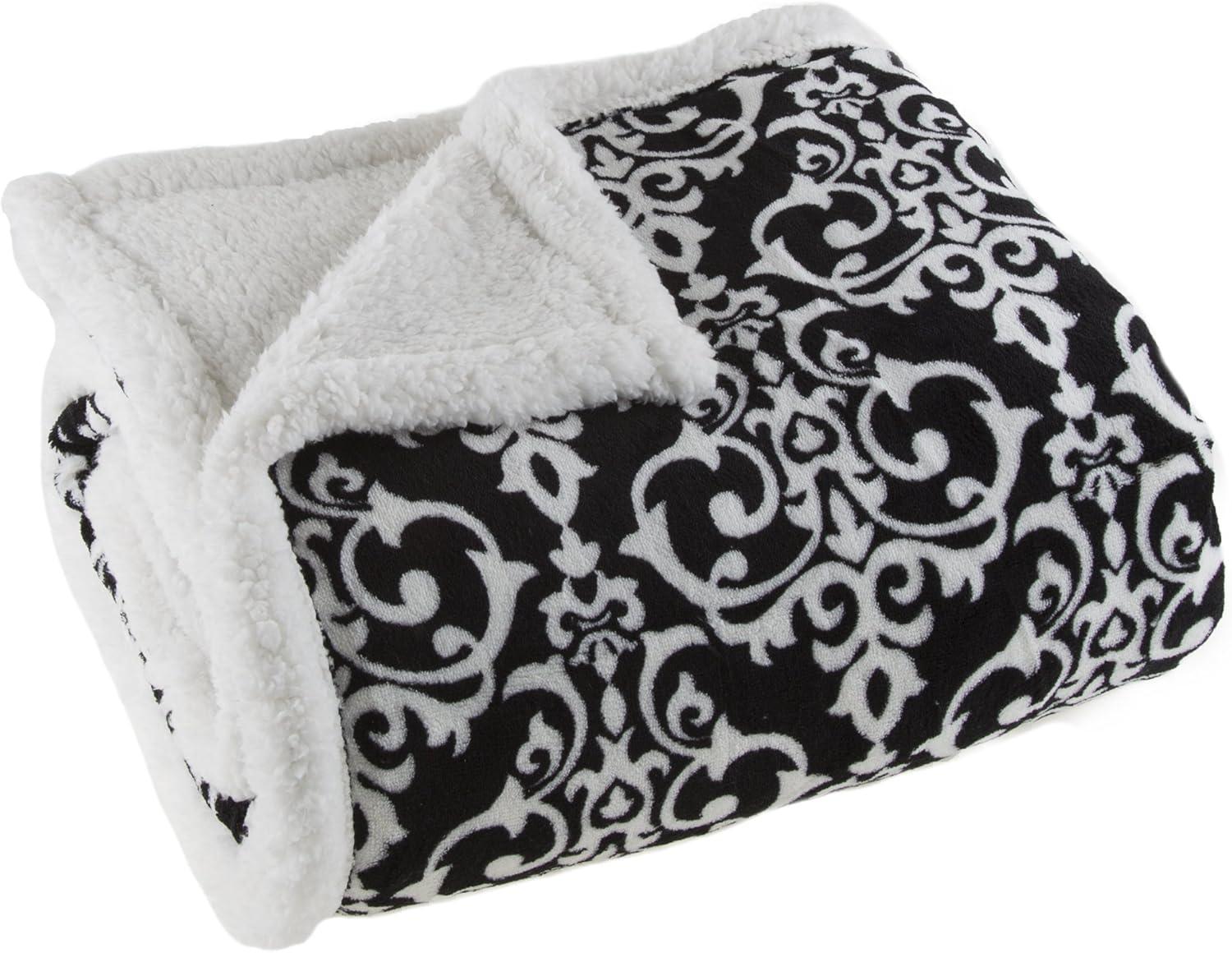 Black and White Reversible Fleece Sherpa Throw Blanket