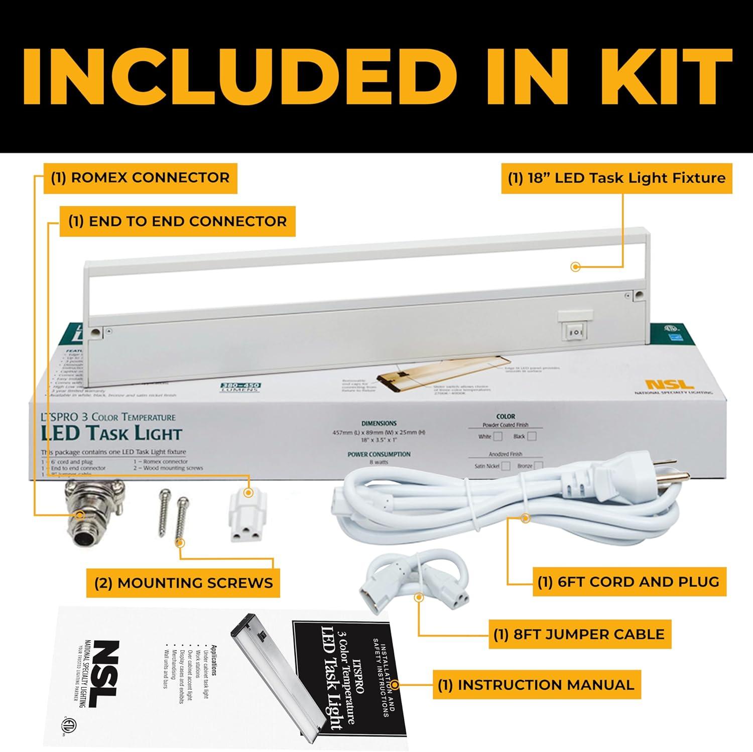 NSL LTSPRO-18-WH Color Changeable LED Task Light 8 Watt 120 Volt 2700 - 4000K White Task Star Pro