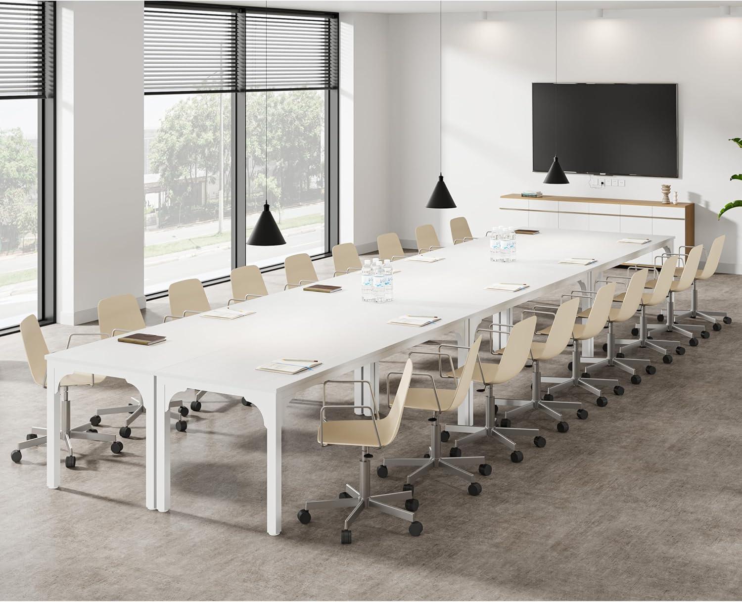 13ft White Engineered Wood Rectangle Conference Table for 12-16 People