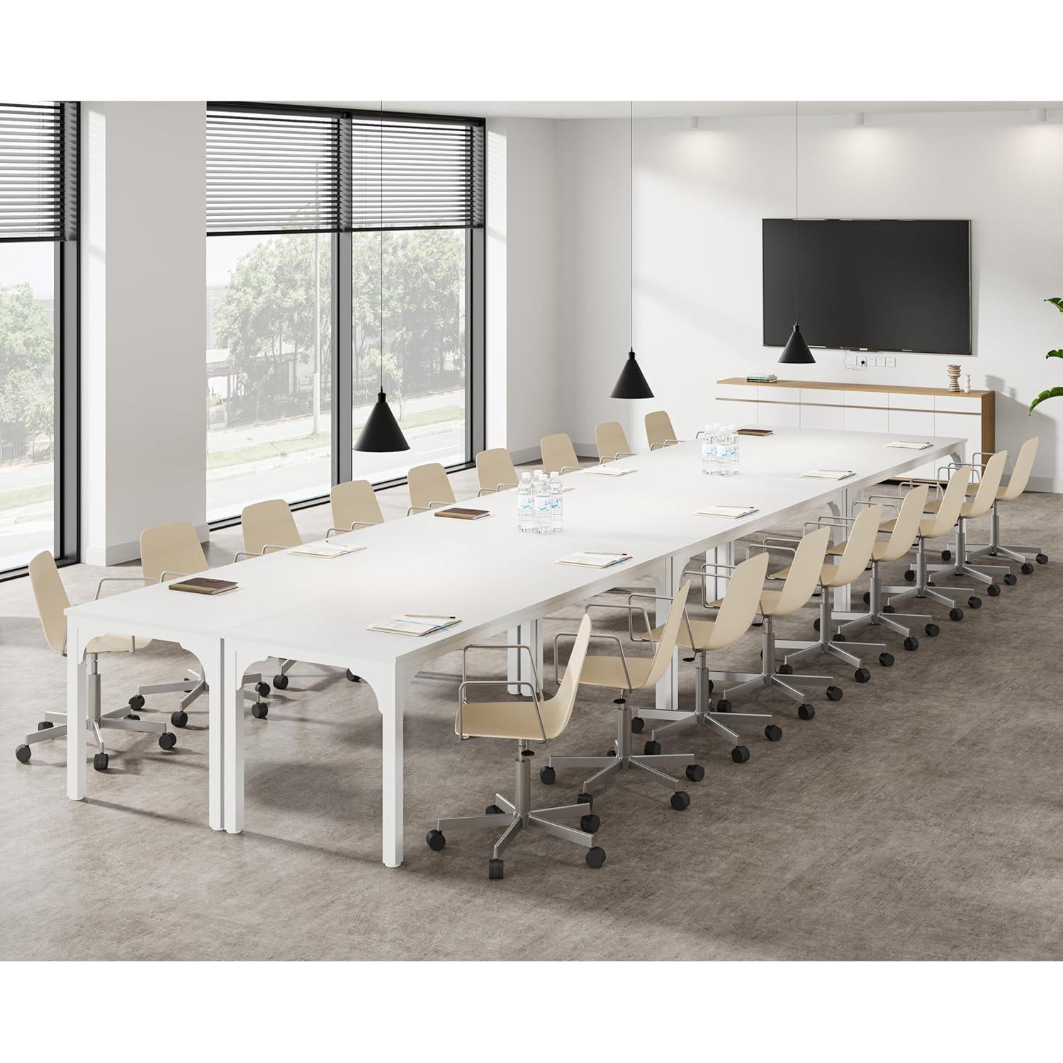 13FT Conference Table, Super Sturdy Large Rectangle Meeting Seminar Table for 16 Person, Long Business Tables, 4 Pcs White