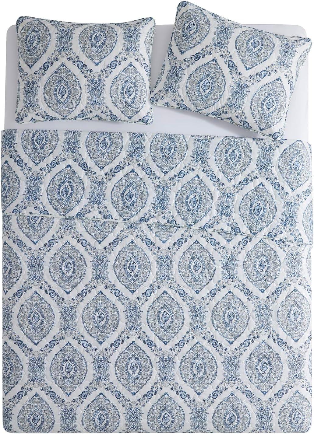 Sea Damask 3-Piece Printed Coastal Quilt Set