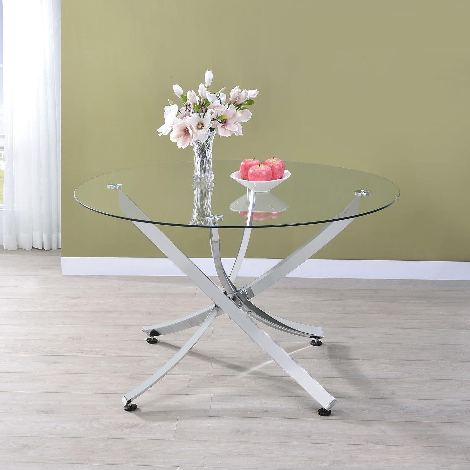 Coaster Beckham Modern Metal Round Dining Table Chrome and Clear