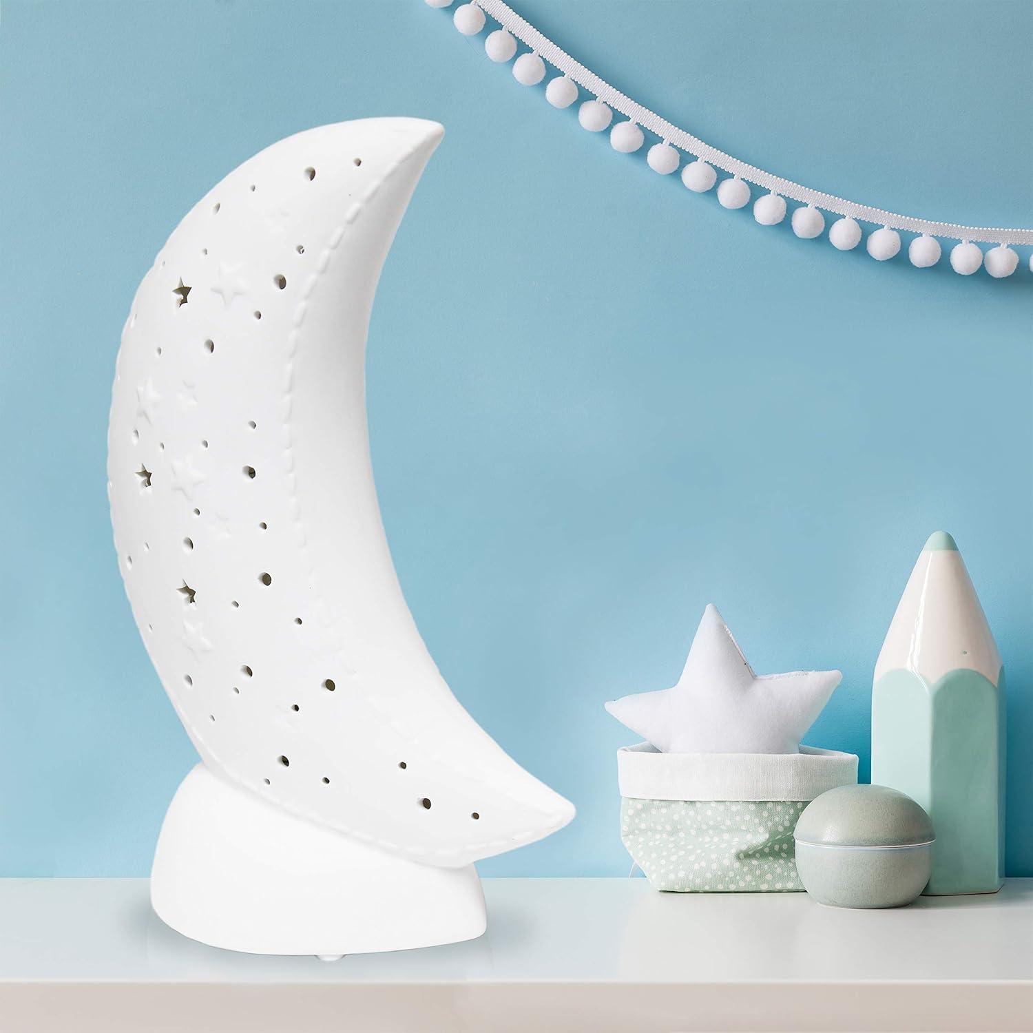 Porcelain Moon Shaped Table Lamp White - Simple Designs: Ceramic, ETL Listed, No Assembly Required