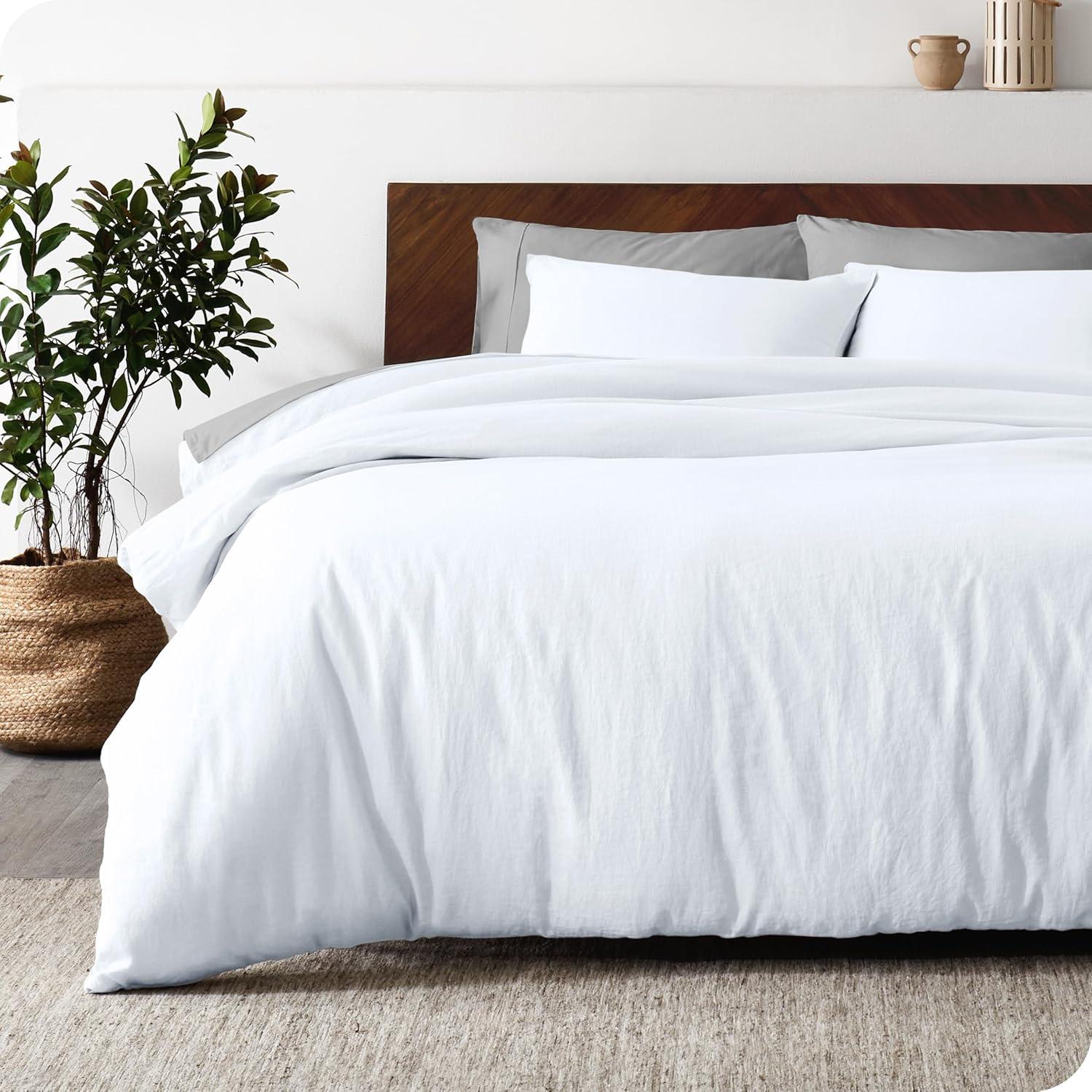 White Twin/Twin XL Linen Duvet Cover and Pillow Sham Set