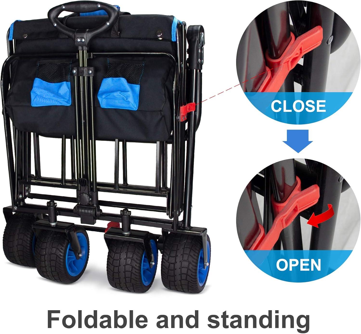 Black and Blue Heavy Duty Folding Wagon with Iron Frame