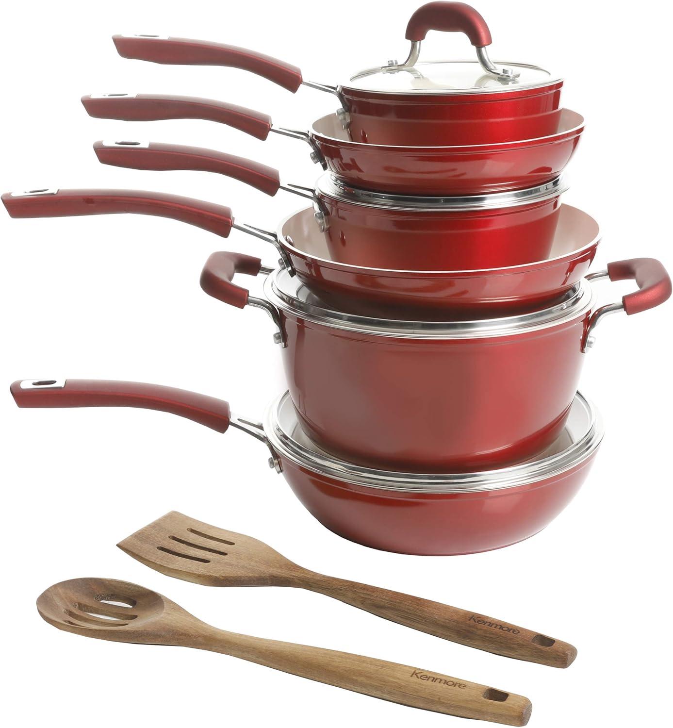 Kenmore 12-Piece Metallic Red Aluminum Nonstick Cookware Set