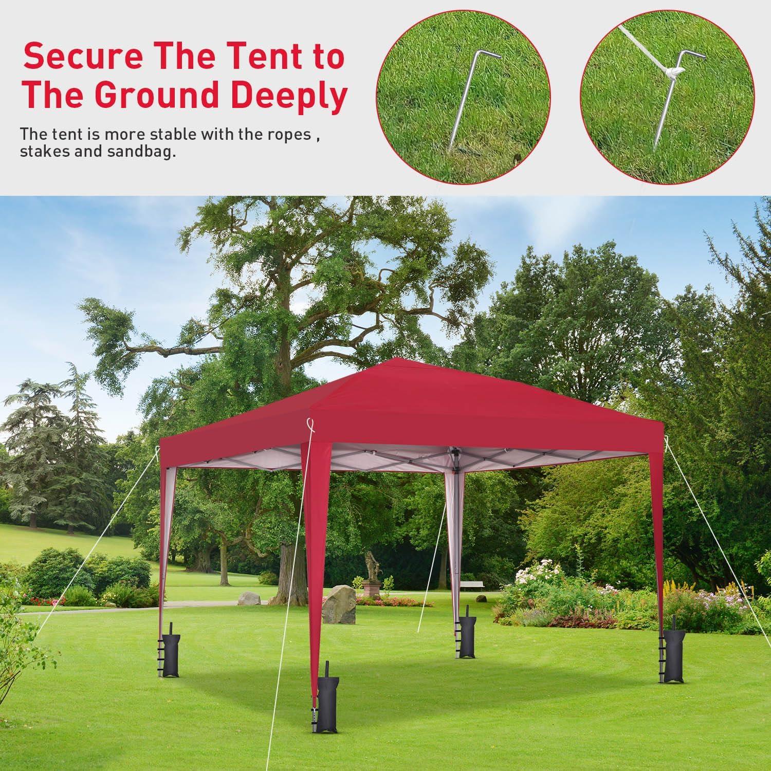 Ainfox 10 x 10 ft Pop up Canopy Tent, Instant Outdoor Canopies, Shade Tents with Carrying Bag,Red