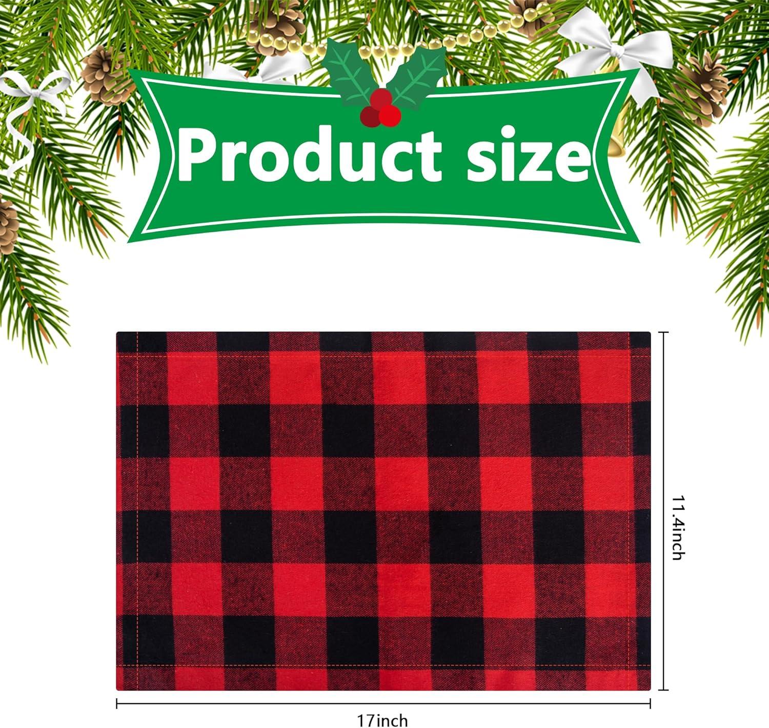 Creowell  Christmas Buffalo Plaid Placemats Set of 4, Reversible Red and Black Buffalo Check Place Mats Christmas Dining Table Decorations 18x12in