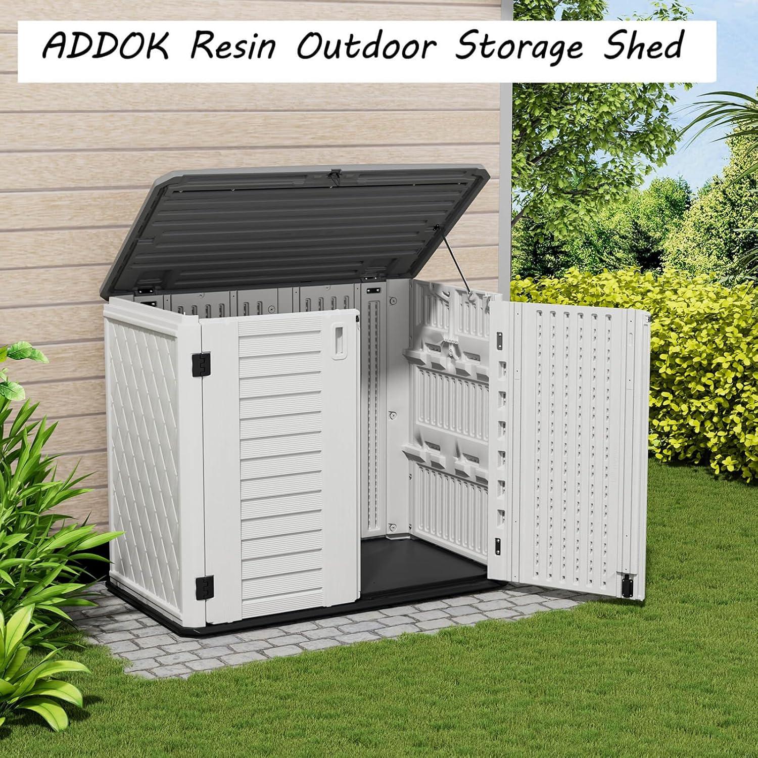 White HDPE Resin Outdoor Storage Shed with Shelving