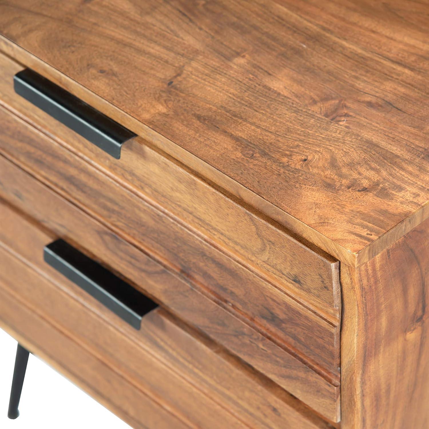 The Urban Port 2 Drawer Wooden Nightstand with Metal Angled Legs Brown/Black