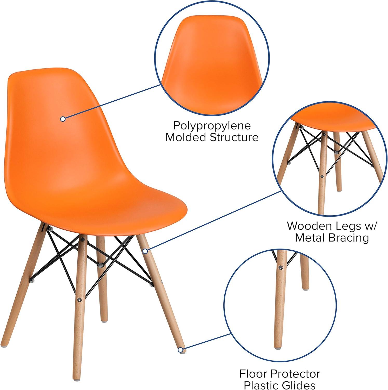 Mid-Century Modern Orange Plastic Side Chair with Wooden Legs