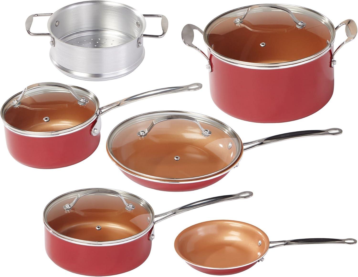 Red Copper As Seen On TV Ceramic Copper Cookware Set Red