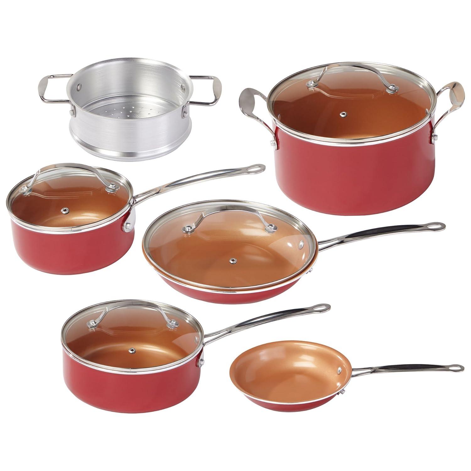 Red Copper As Seen On TV Ceramic Copper Cookware Set Red