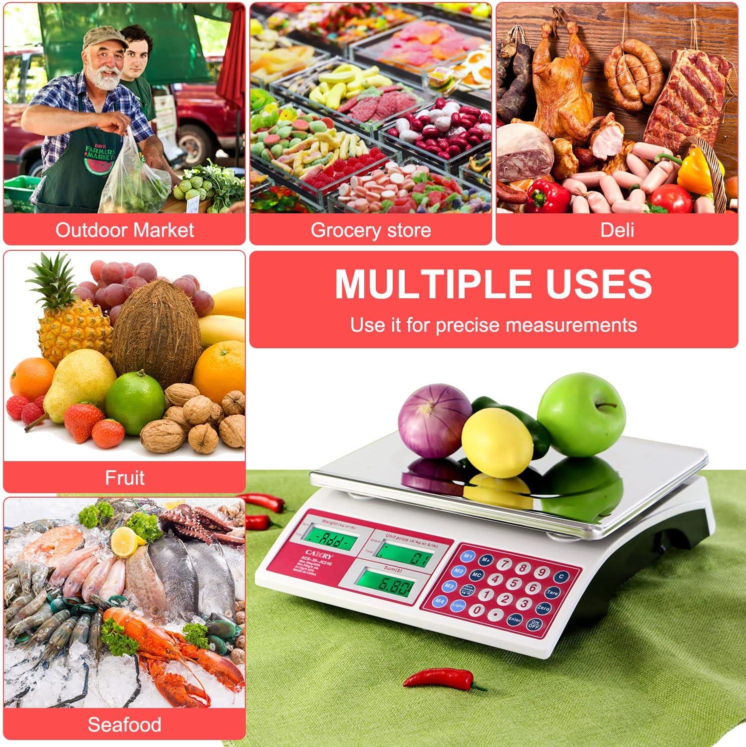 CAMRY Digital Price Computing Scale 66lb/30kg Commercial Produce Scale with Stainless Steel Platform and Green Backlight LCD Display for Meat, Fruit, Ideal for Deli, Farmers Markets, Restaurants