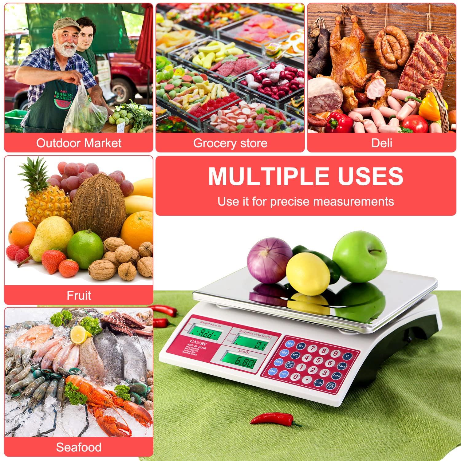 CAMRY Digital Price Computing Scale 66lb/30kg Commercial Produce Scale with Stainless Steel Platform and Green Backlight LCD Display for Meat, Fruit, Ideal for Deli, Farmers Markets, Restaurants