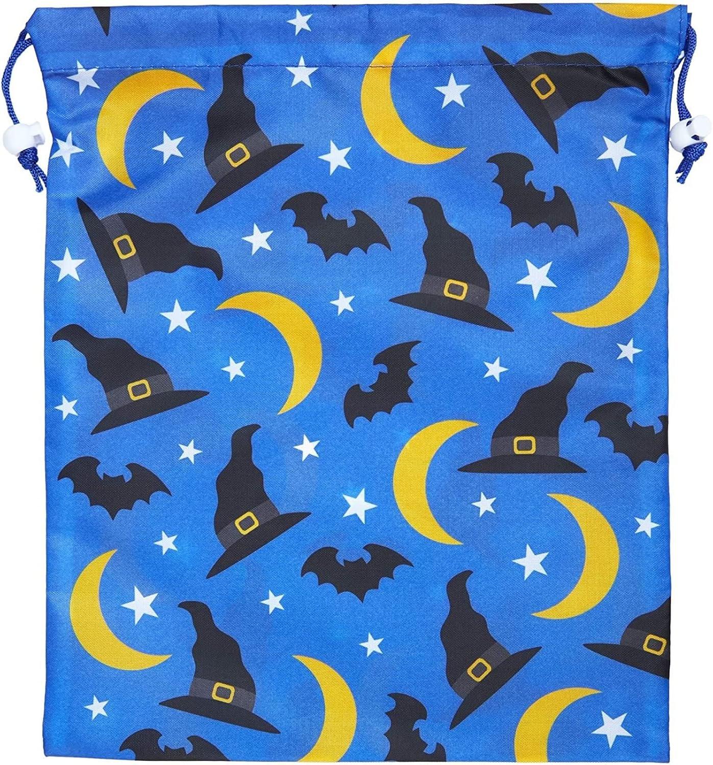 BLUE PANDA Halloween Fabric Drawstring Treat Bags - 12 Pack 10 x 12 in Reusable Polyester Favor Bags - Assorted Ghost, Pumpkin & Witch Designs for Parties & Trick-or-Treat