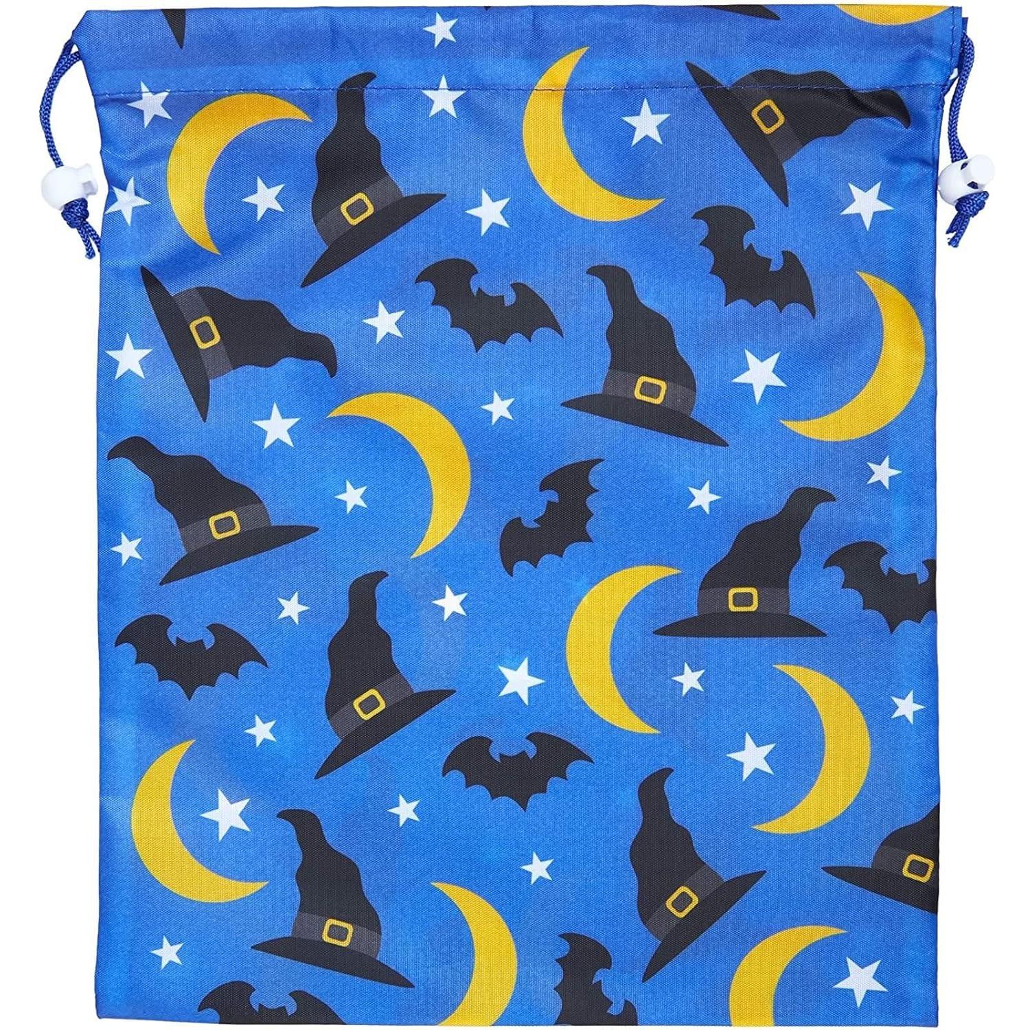 BLUE PANDA Halloween Fabric Drawstring Treat Bags - 12 Pack 10 x 12 in Reusable Polyester Favor Bags - Assorted Ghost, Pumpkin & Witch Designs for Parties & Trick-or-Treat