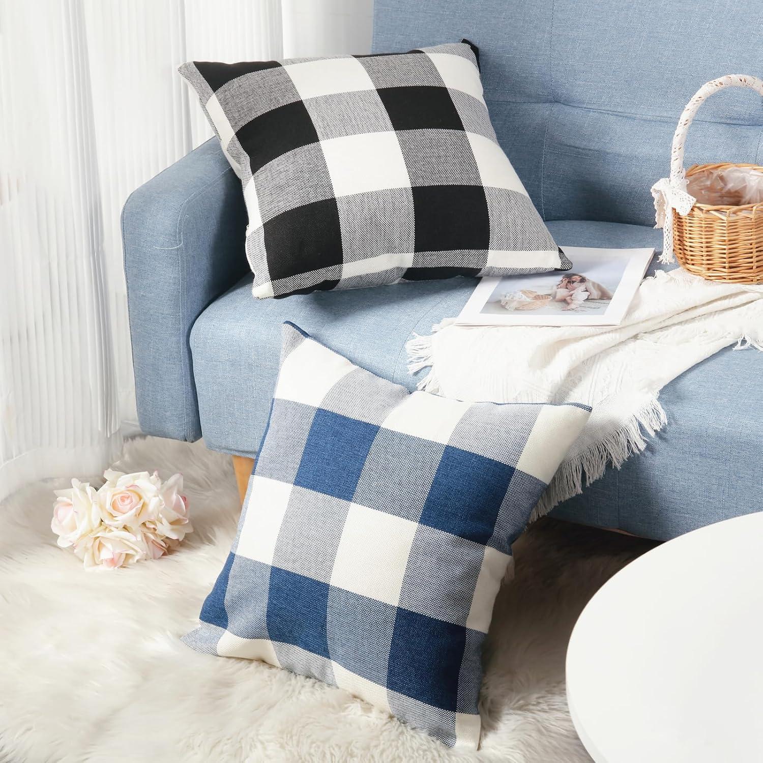 CARRIE HOME Buffalo Plaid Pillow Covers 18x18 Set of 2 Black and White Outdoor Throw Pillows Black Buffalo Check Pillow Covers Farmhouse Decor for Couch Sofa and Bed