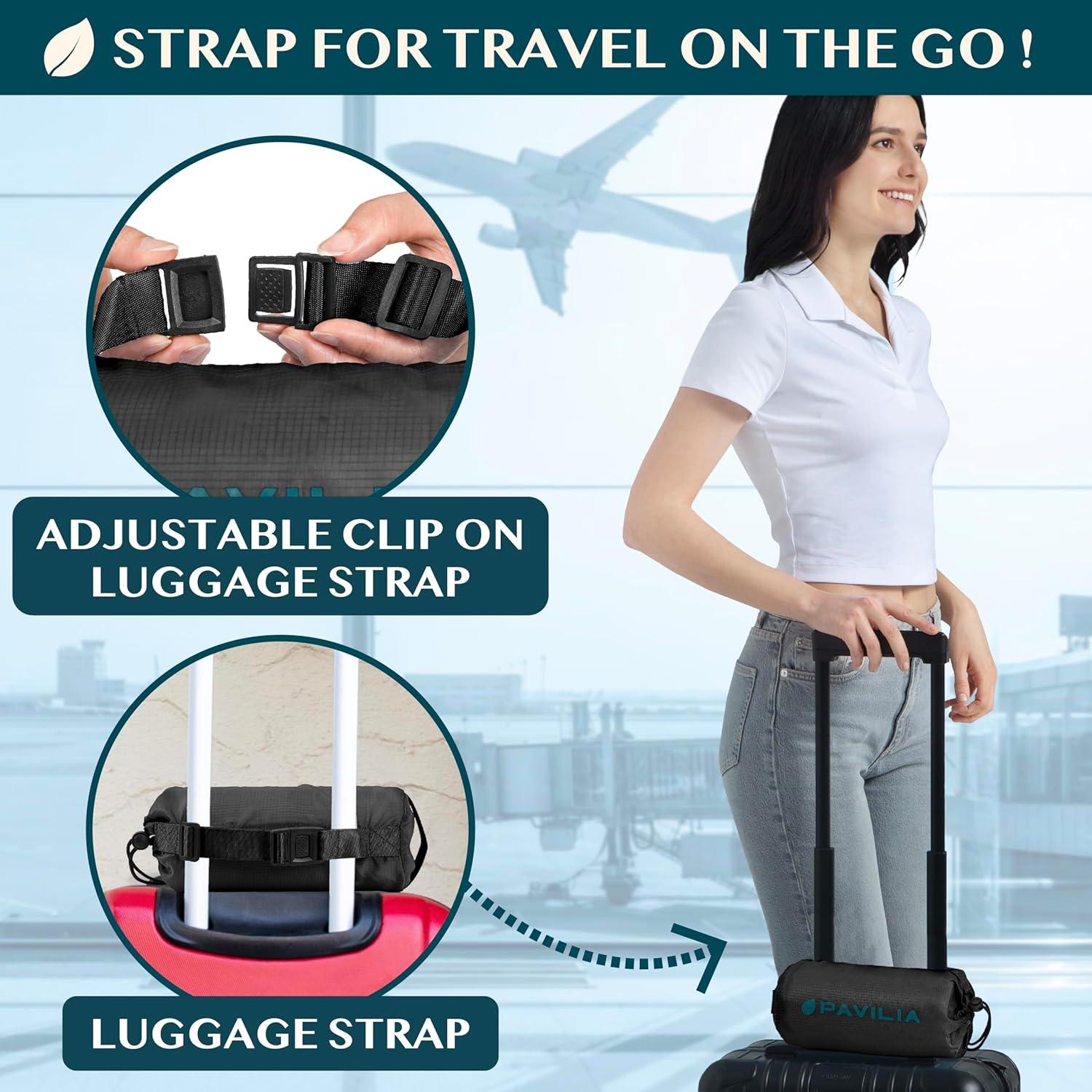 PAVILIA Travel Blanket Airplane Compact with Bag, Soft Packable Plane Throw Portable Camping Flight Essentials, Travelers Gifts Accessories, Black