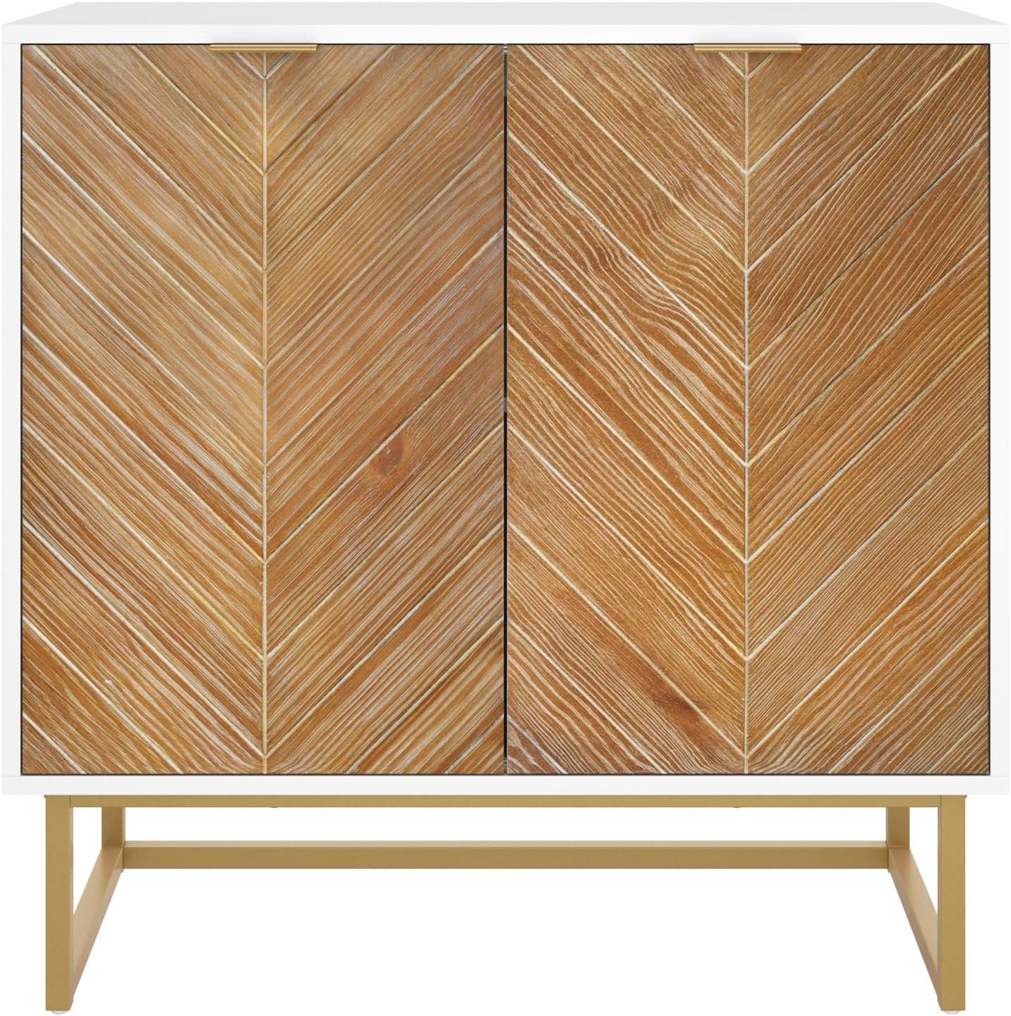 Enloe Wood 2 Door Storage Cabinet Matte White/Natural Wash Wood - Nathan James: Laminate Surface, Adjustable Shelf, Wood & Metal Frame