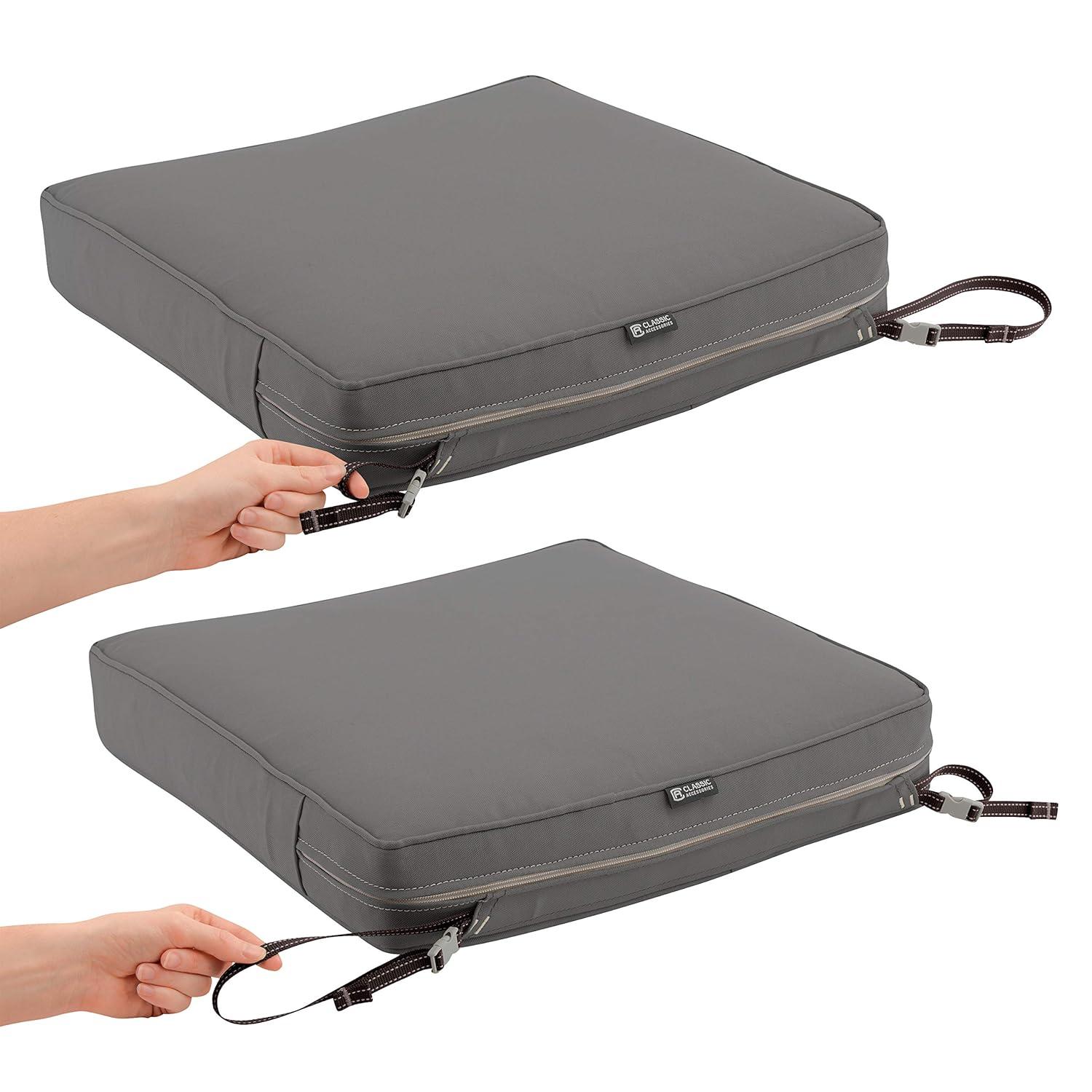 Classic Accessories Montlake FadeSafe Patio Seat & Back Cushion Combo, 23"W x 23"D x 5" x21"W x 20"H x 4", Light Charcoal