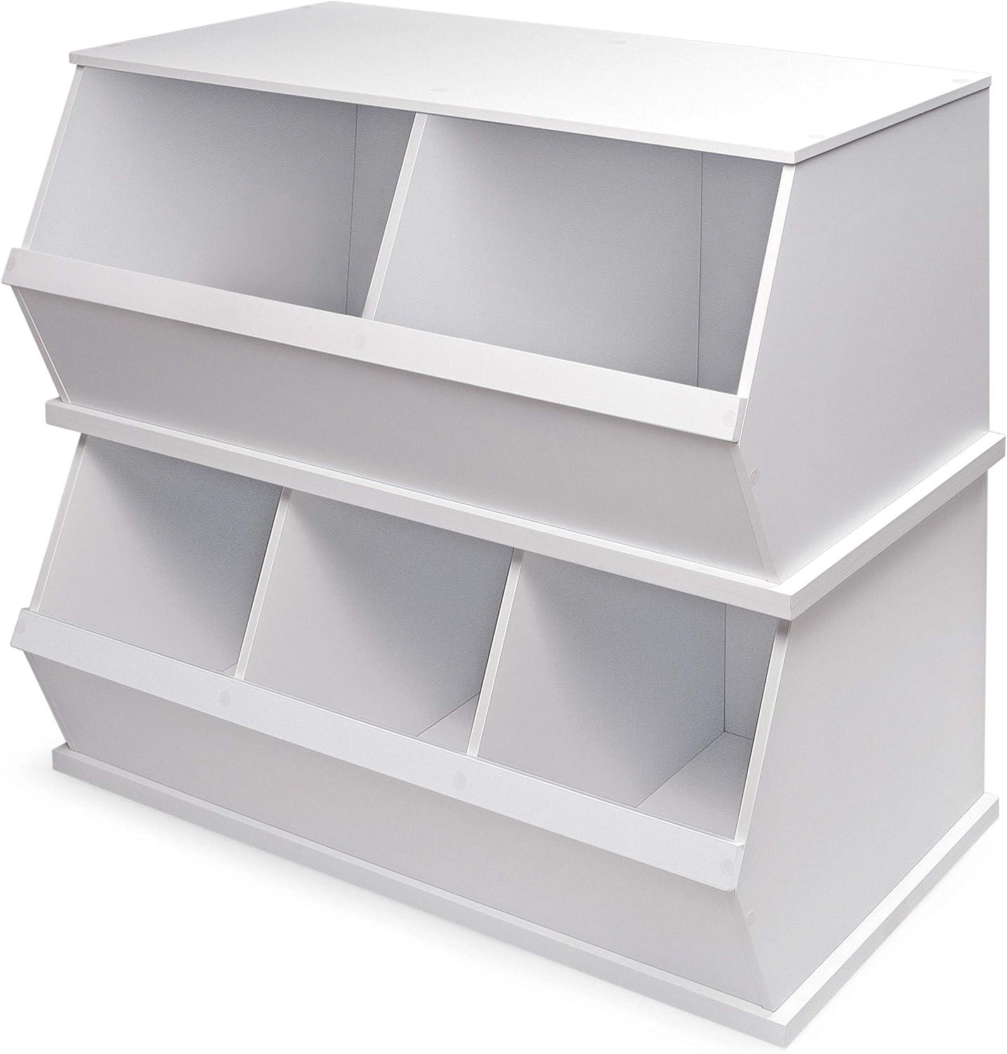 Three Bin Stackable Toy Storage Cubby Organizer - White