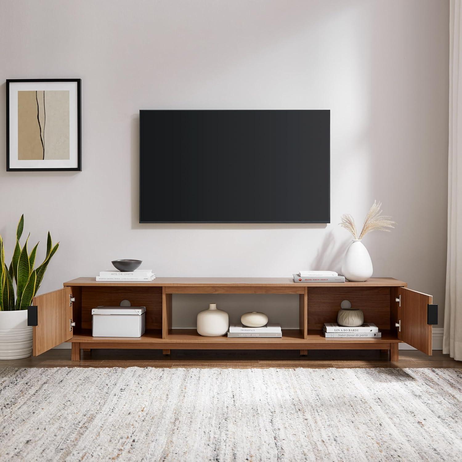 Mocha 70" Modern Fluted-Door TV Stand with Cabinet