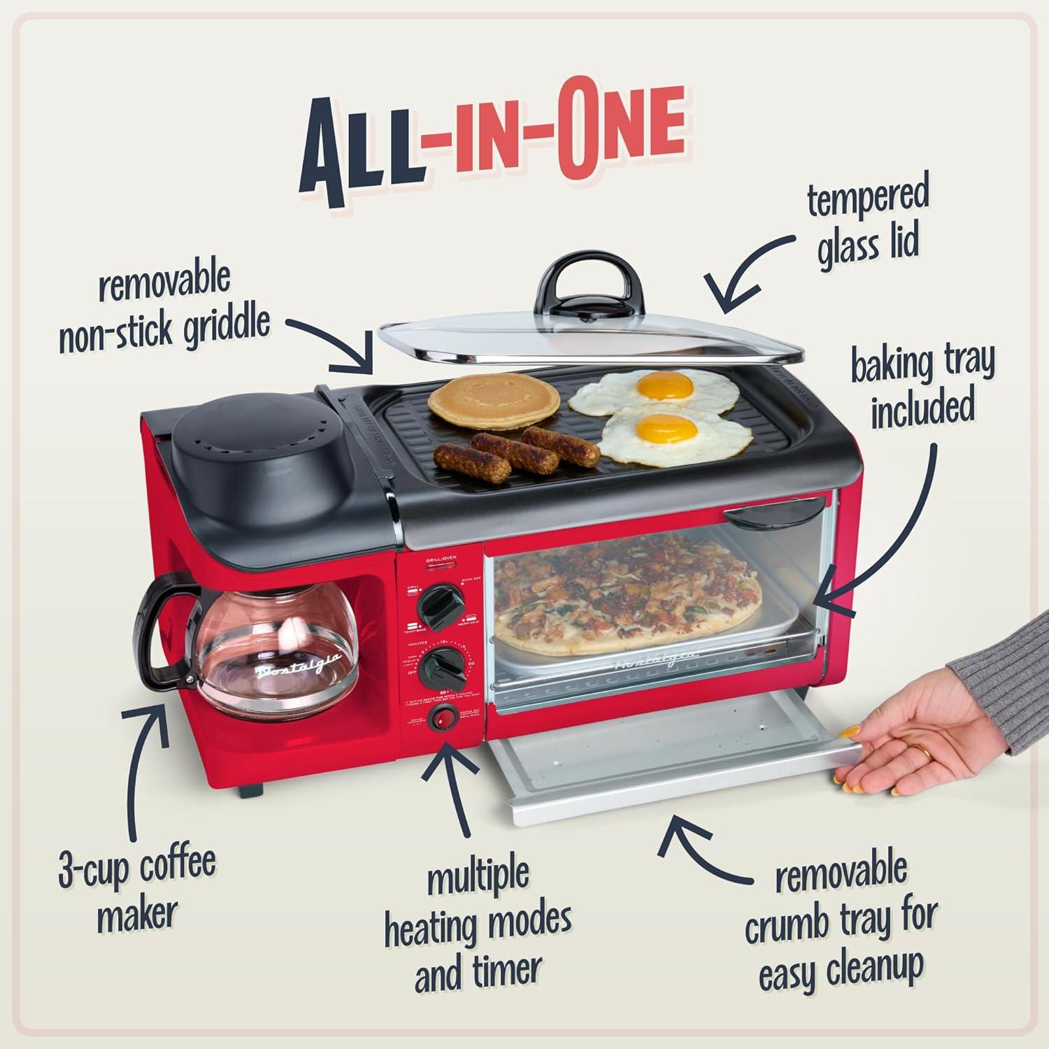 Nostalgia Retro 3-in-1 Family Size Breakfast Station, Retro Red