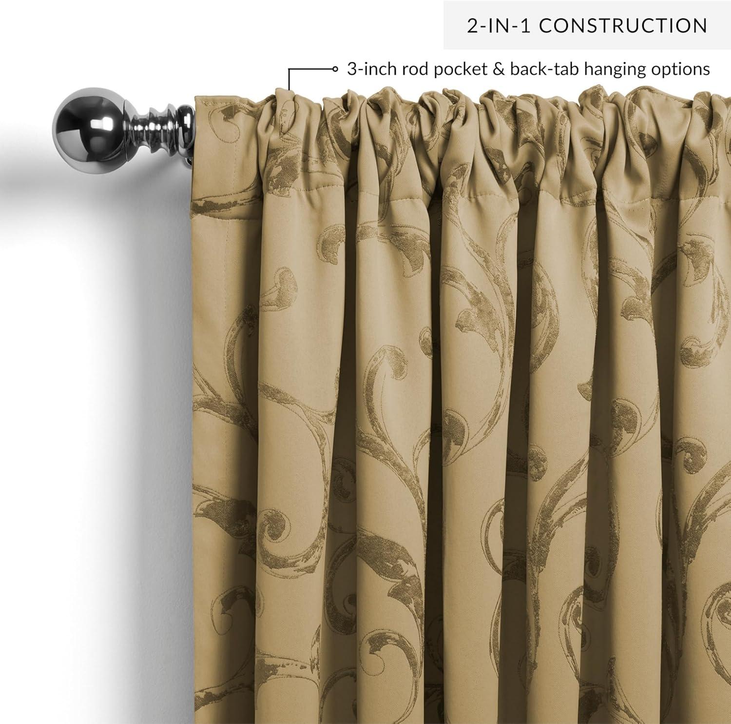 Elrene  Mia Jacquard Blackout Curtain Panel Gold 52" W X 95" L 95 Inches