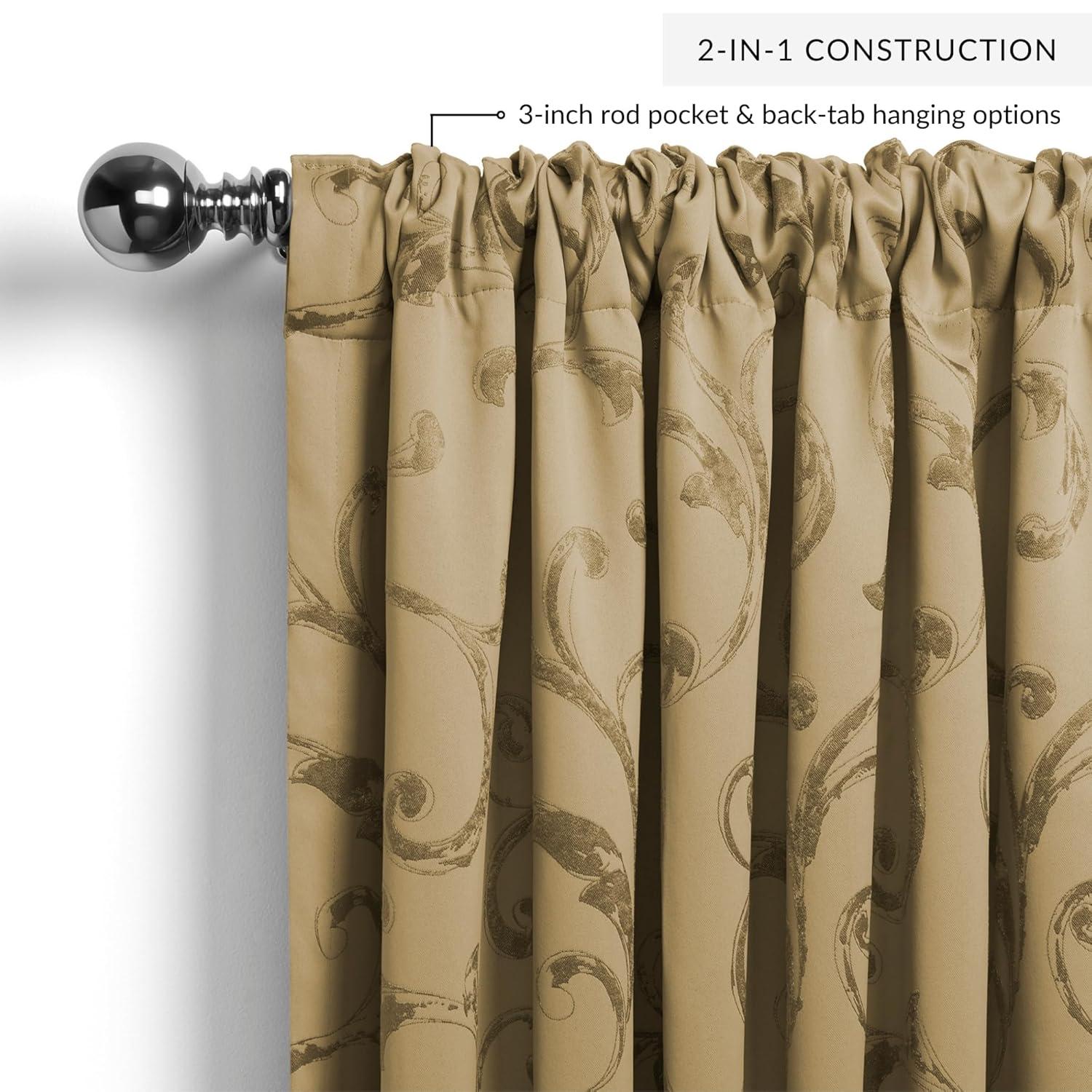 Mia Jacquard Scroll Blackout Window Curtain Panel - 52" x 95" - Gold - Elrene Home Fashions
