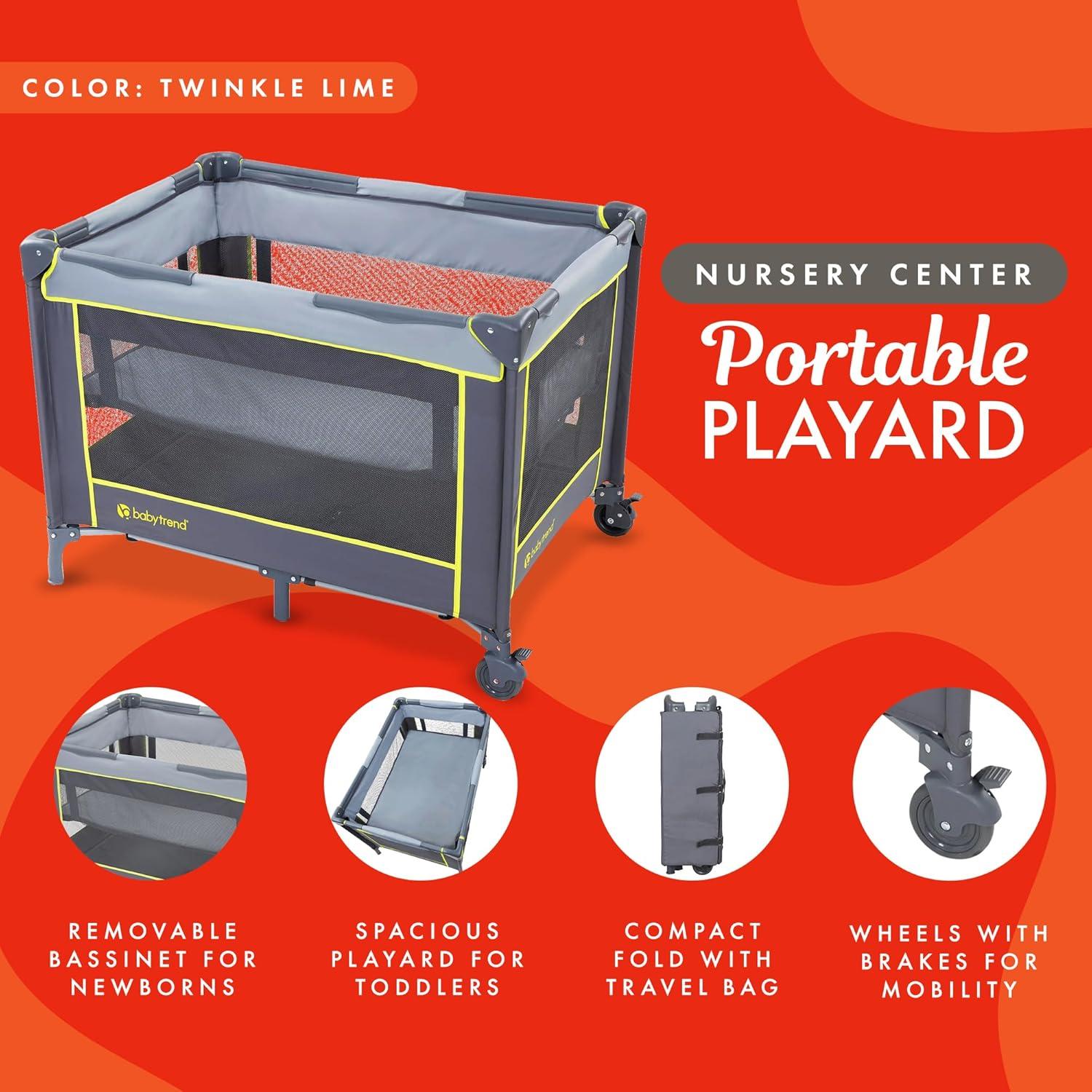 Baby Trend Portable Playard with Bassinet - Twinkle Lime