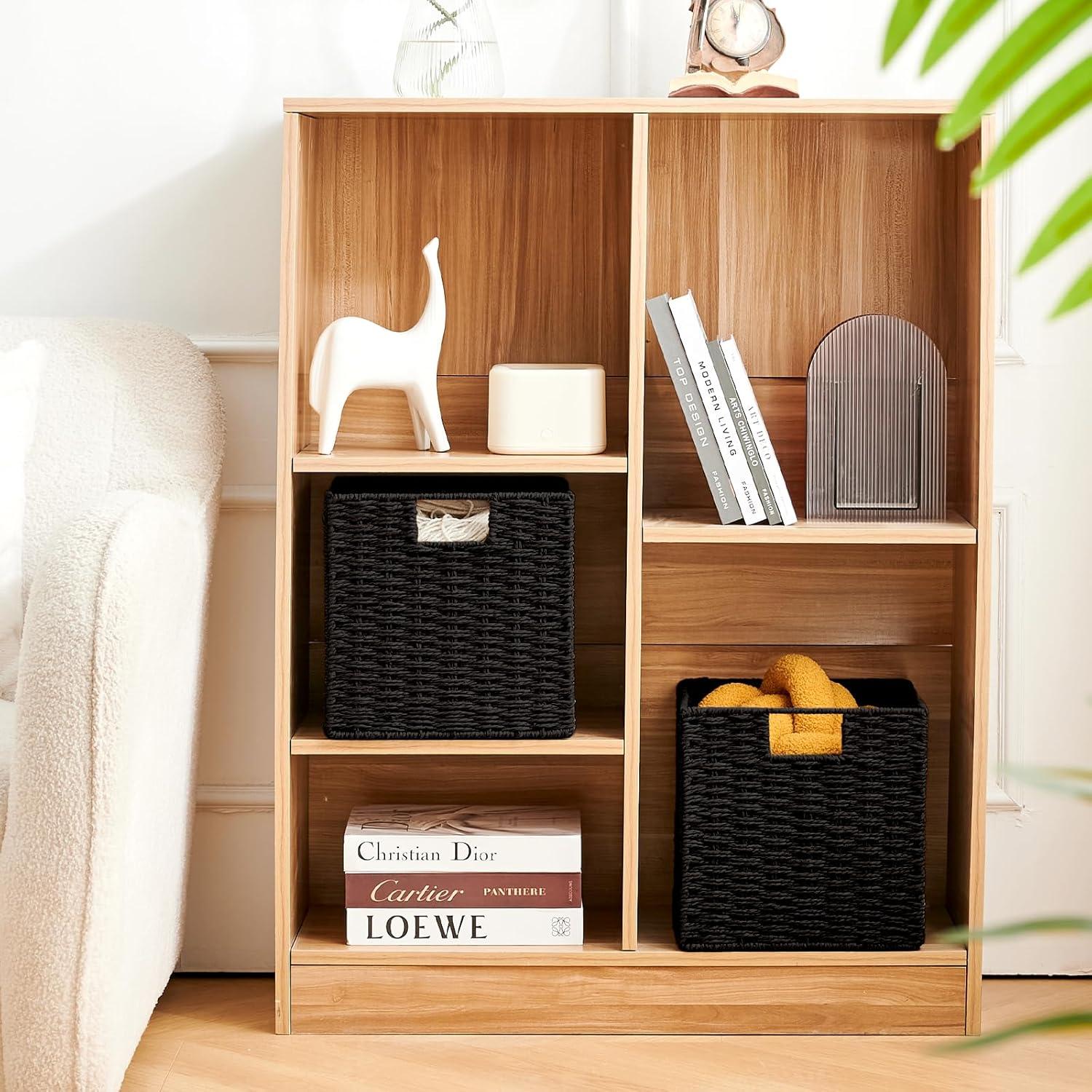 Rectangular Natural Water Hyacinth Hand Woven Rattan Wicker Storage Basket Set with Iron Wire Frame