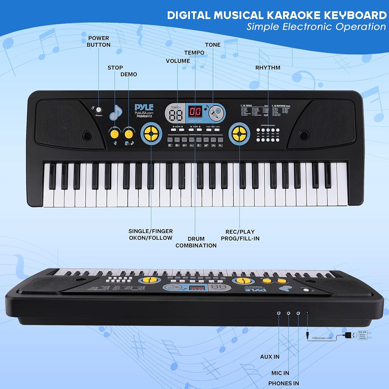 Pyle Teclado de Piano Musical Electrónico Portátil y Plegable con Keys Estándar de 61 y 129 Tonos