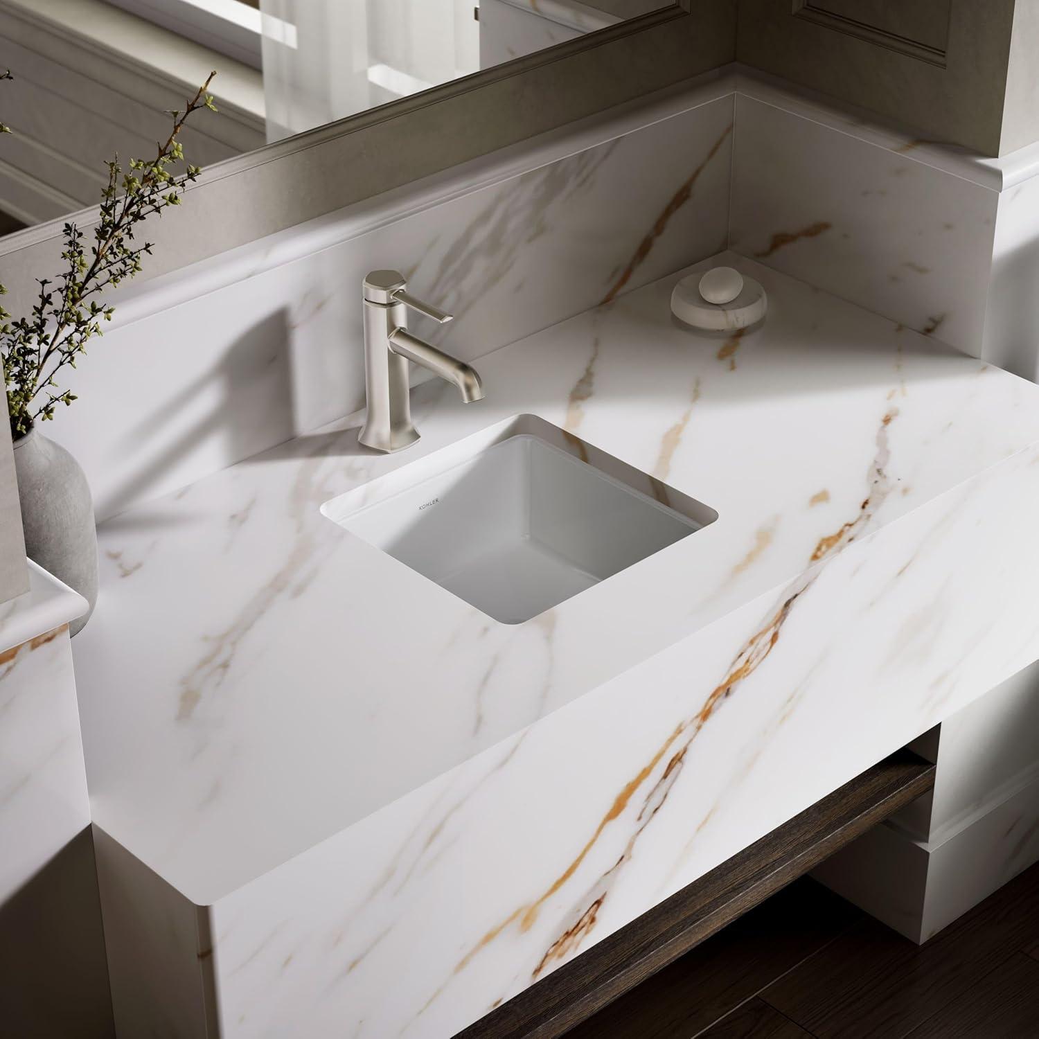 Verticyl Vitreous China Square Undermount Bathroom Sink with Overflow