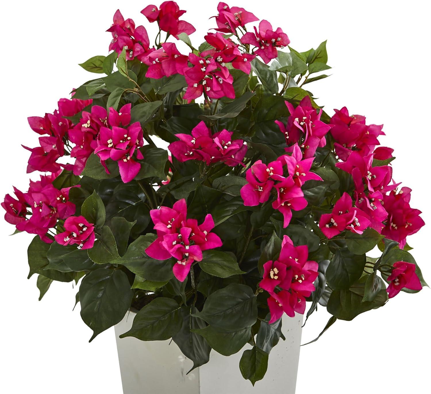 Nearly Natural 31-in Bougainvillea Artificial Plant in White Tower Planter"